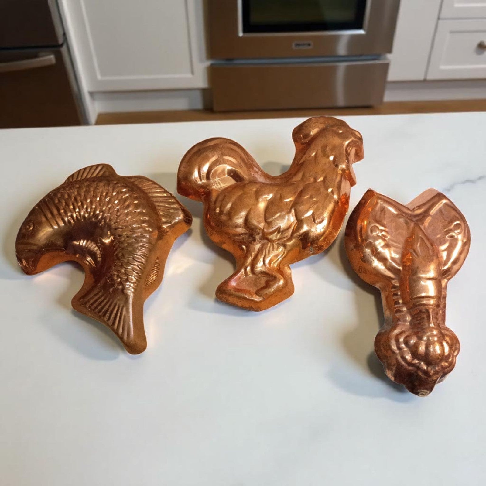 Copper Wall Mold Set of 3 – Fish, Rooster & Lobster – Vintage