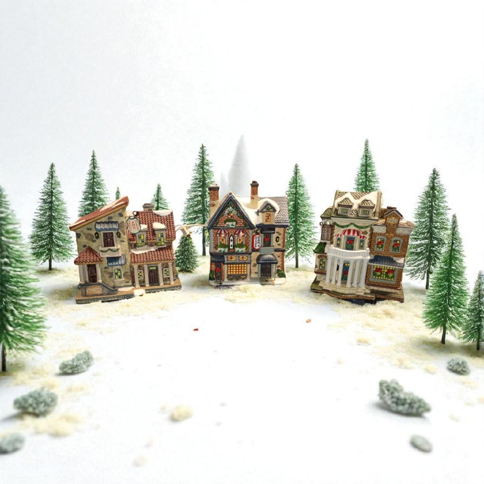 Holiday time christmas village 3-piece porcelain lighted house set ...
