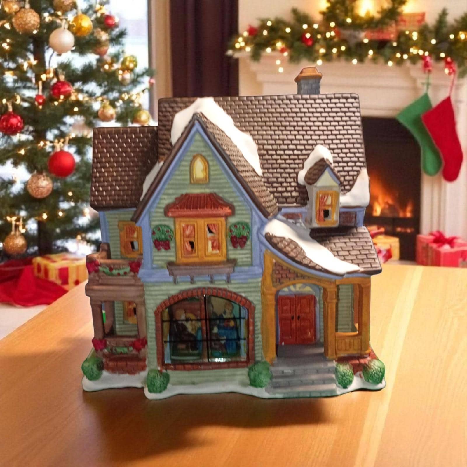 Holiday traditions 8.5" lighted porcelain house with box, cord & new bulb –...