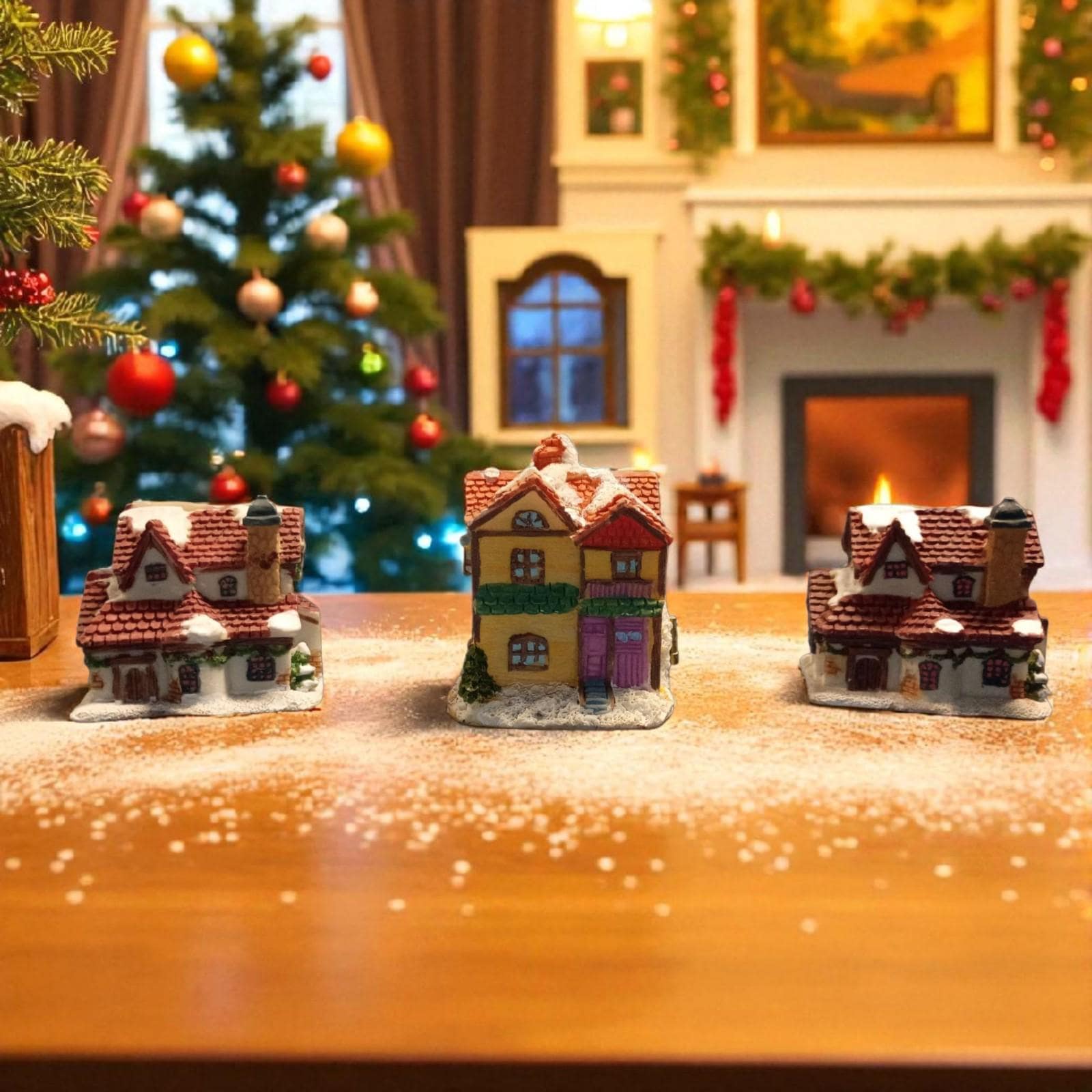 Miniature christmas village houses set of 3 hinged holiday homes – santa’s...
