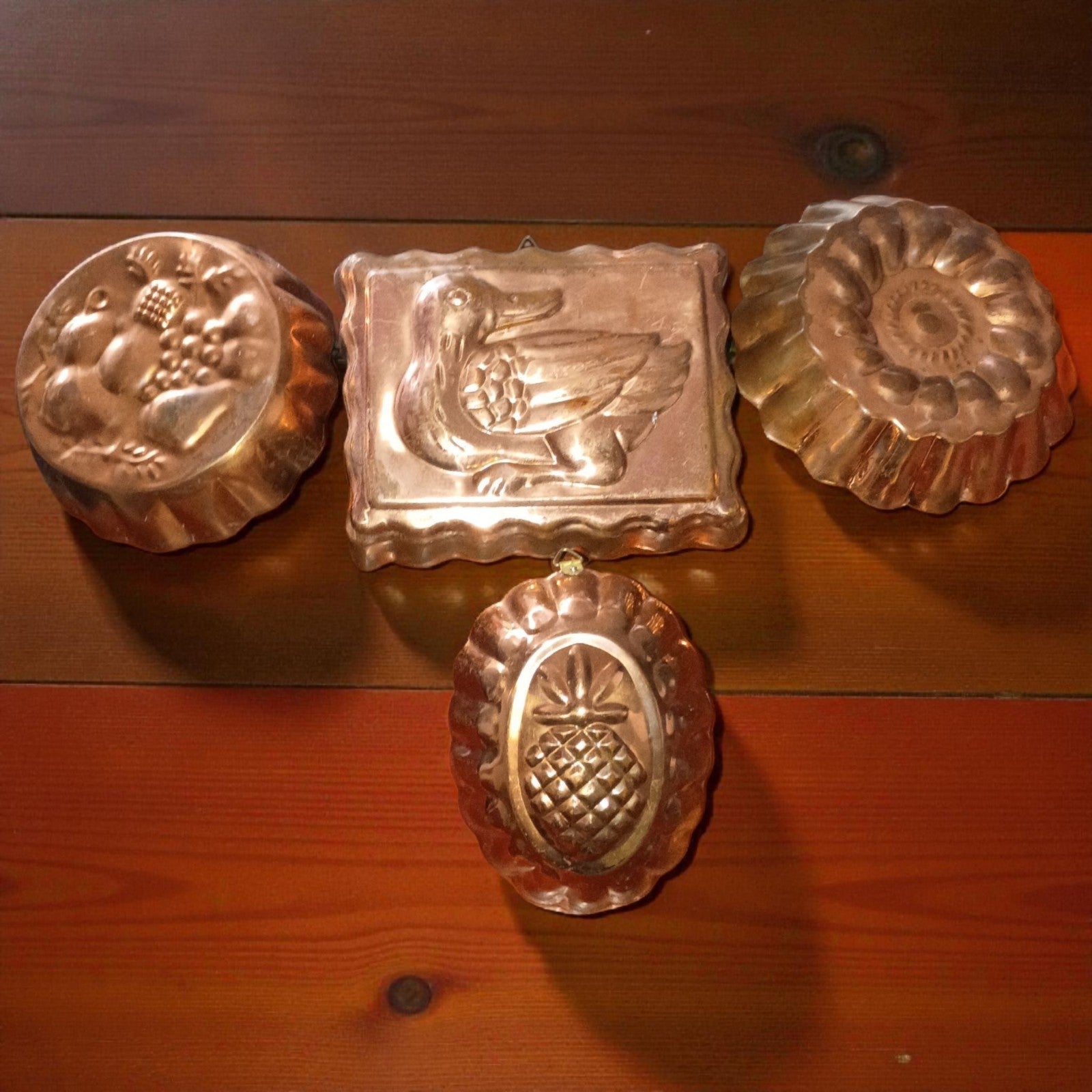 Vintage Copper Kitchen Wall Mold Set of 4 | Fruit Basket, Pineapple, Duck &...