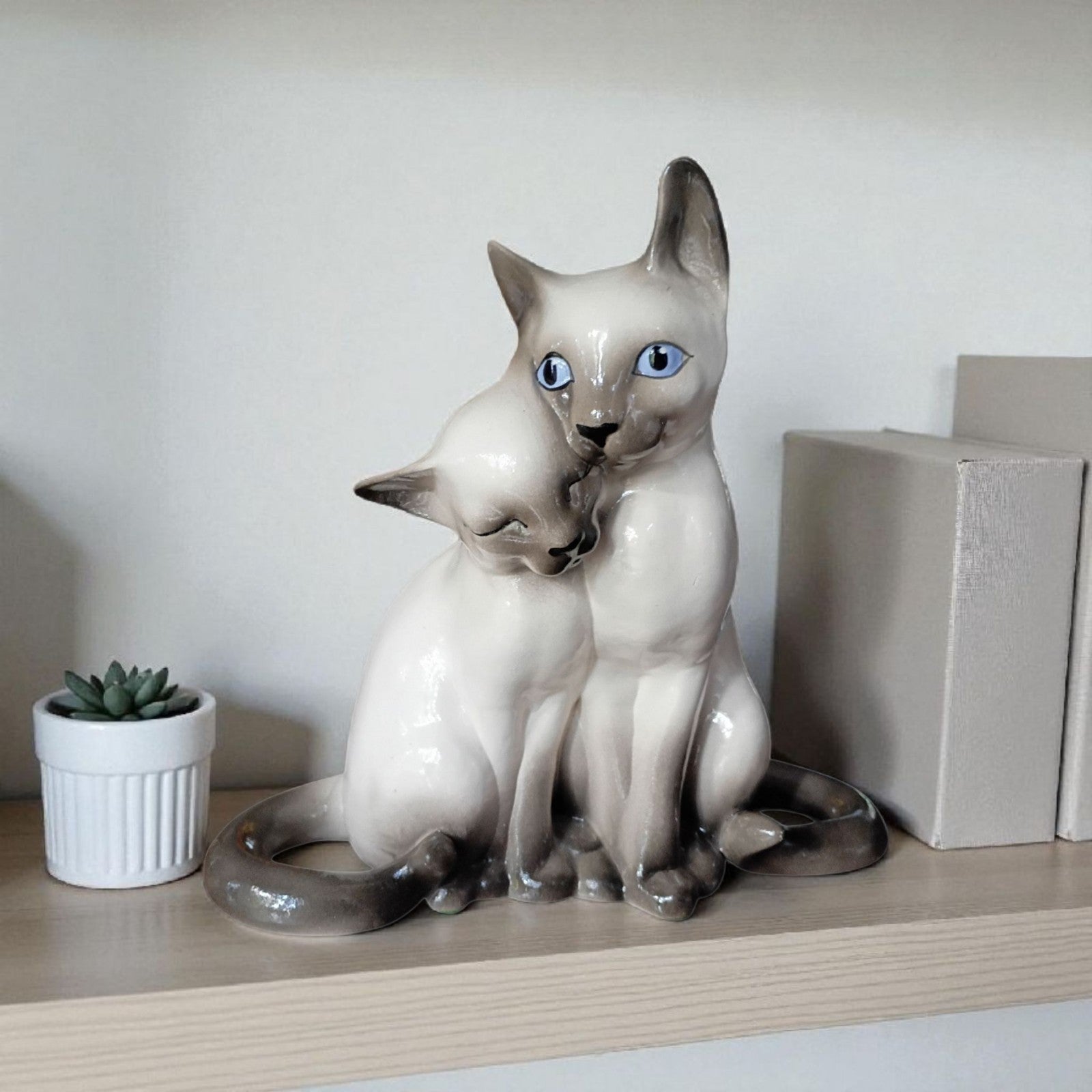 Vintage Siamese Cat Ceramic Figurine – Double Cat Sculpture 10” Tall x 12” Wide