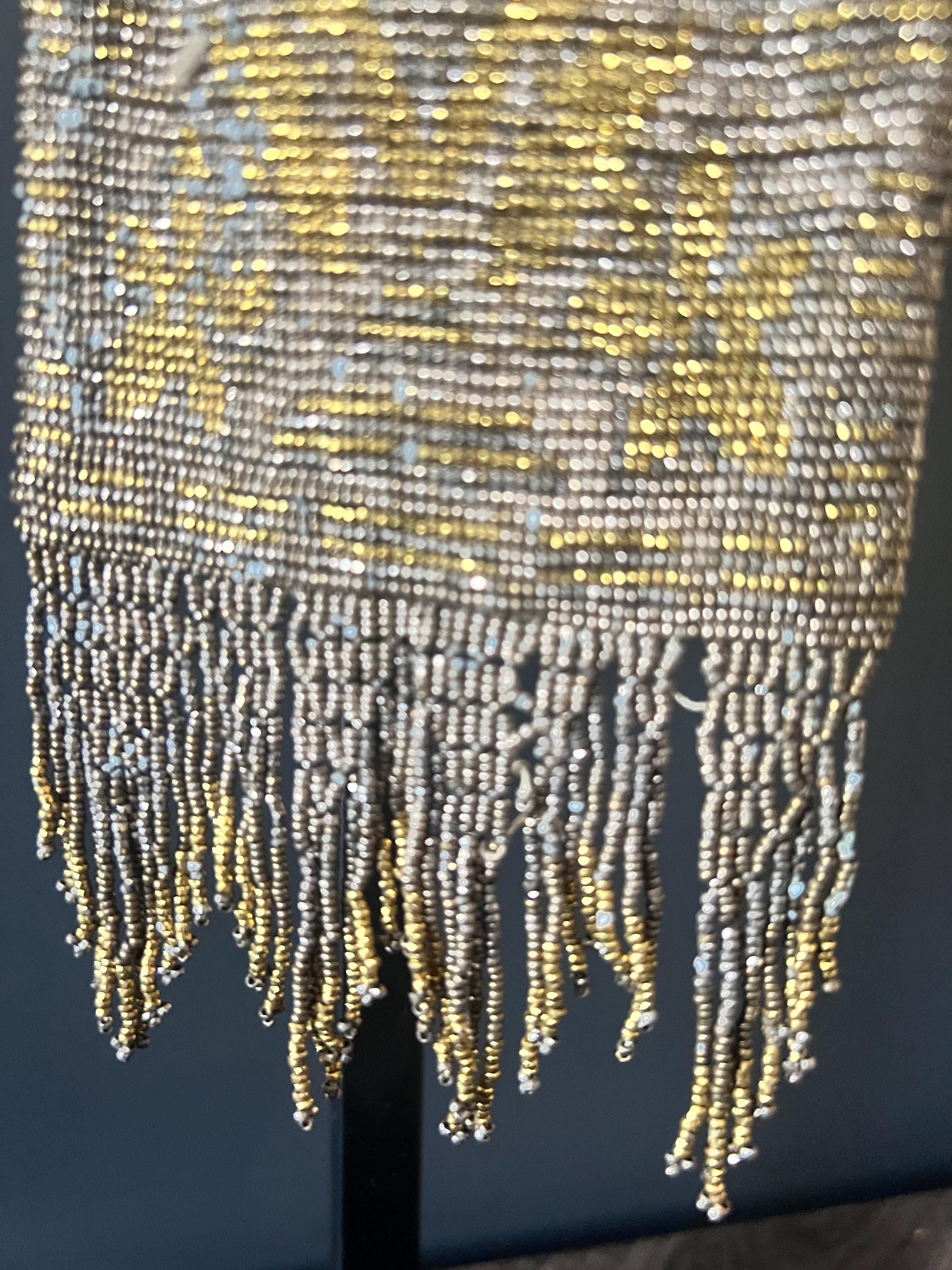 France Vintage Victorian micro-beaded purse, gold and silver