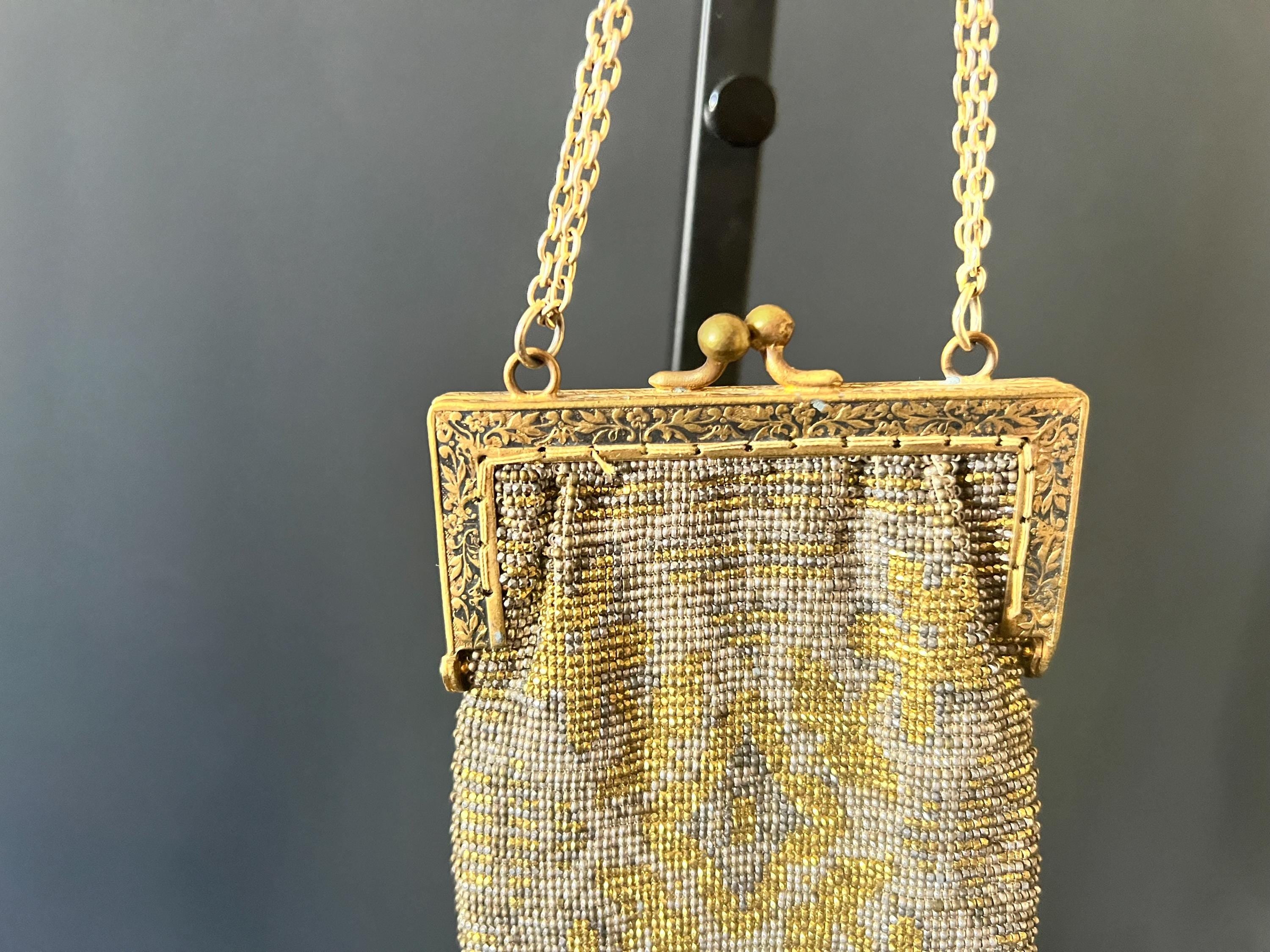 France Vintage Victorian micro-beaded purse, gold and silver