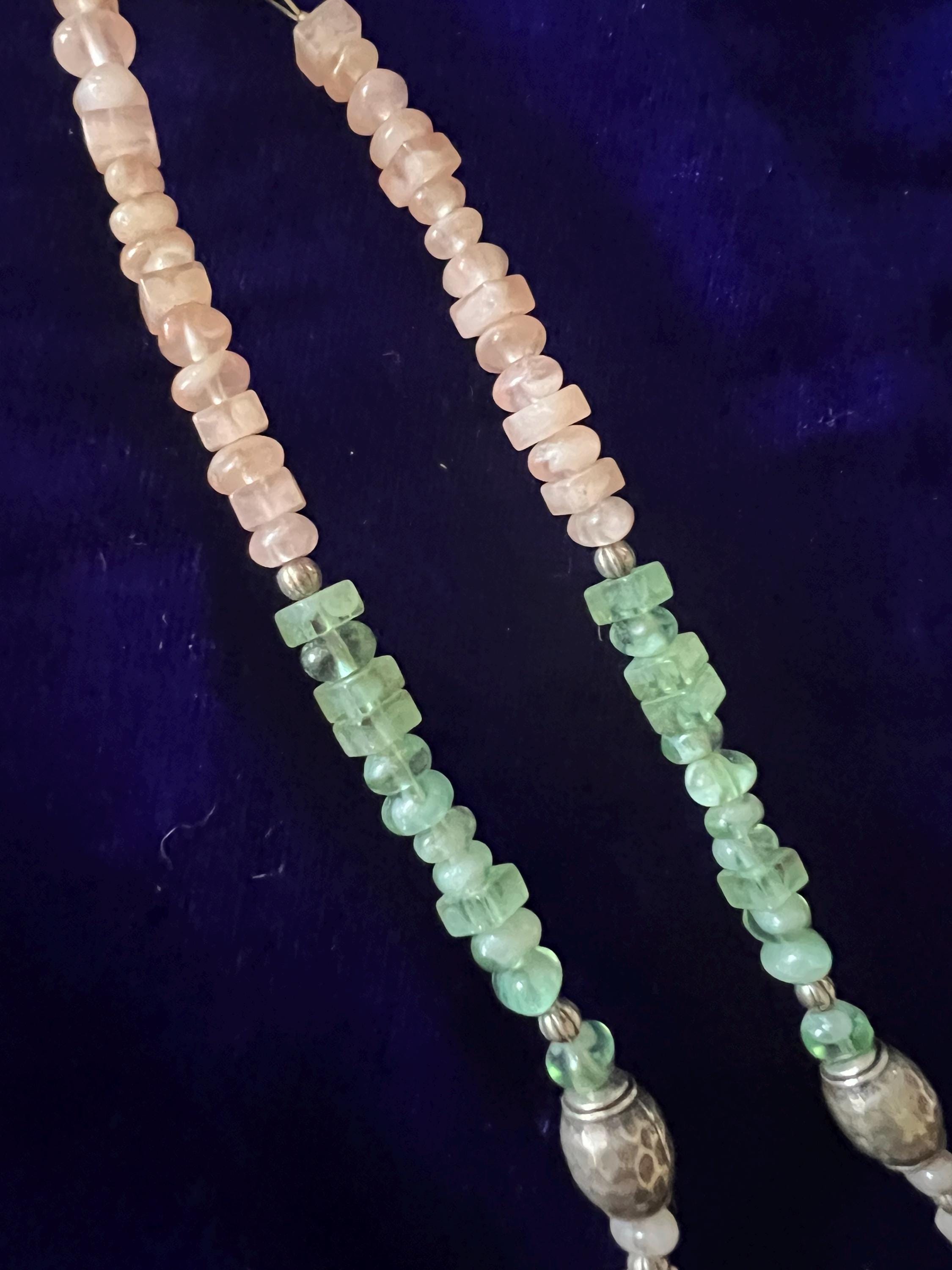 Handmade Rose Quartz & Green Aventurine Gemstone Necklace – Boho Healing Crystal Jewelry – Earthy Pastel Beaded Necklace