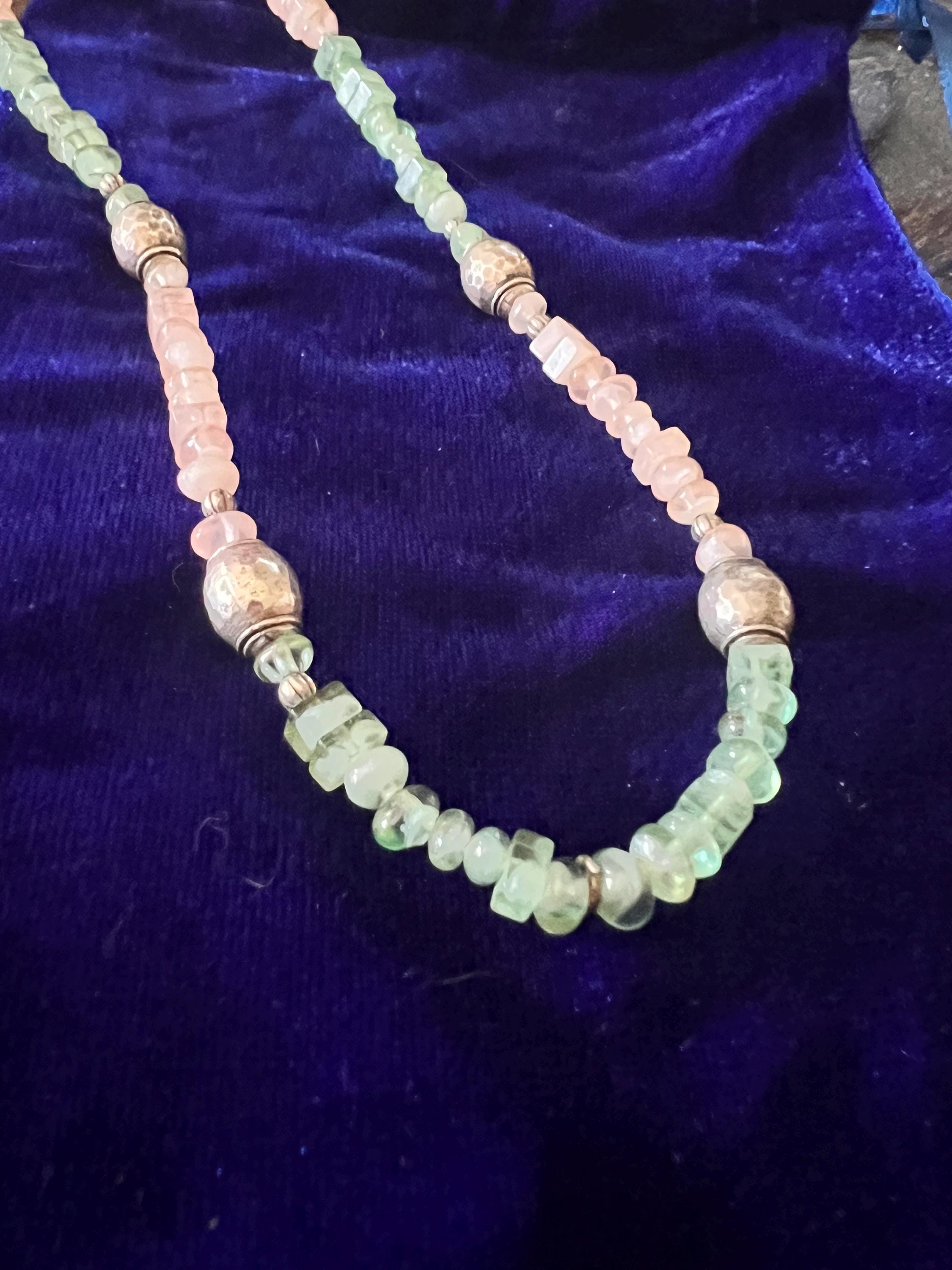 Handmade Rose Quartz & Green Aventurine Gemstone Necklace – Boho Healing Crystal Jewelry – Earthy Pastel Beaded Necklace