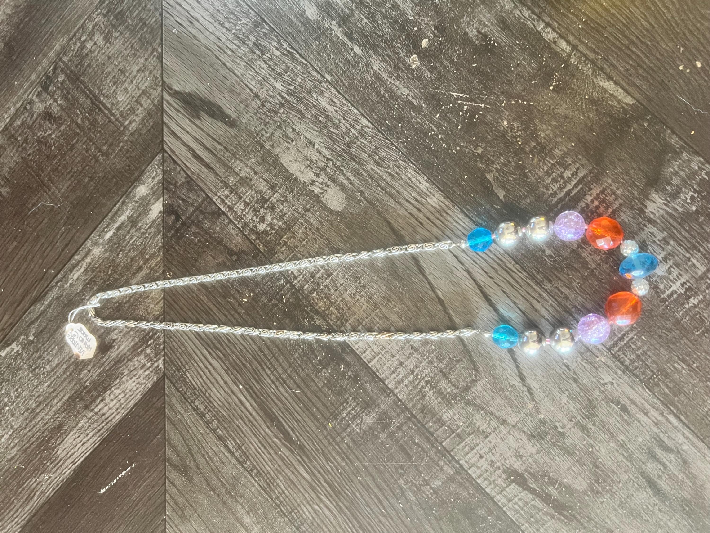 Handmade Beaded Necklace Colorful Glass and Silver Tone Beads Bright & Fun Jewelry