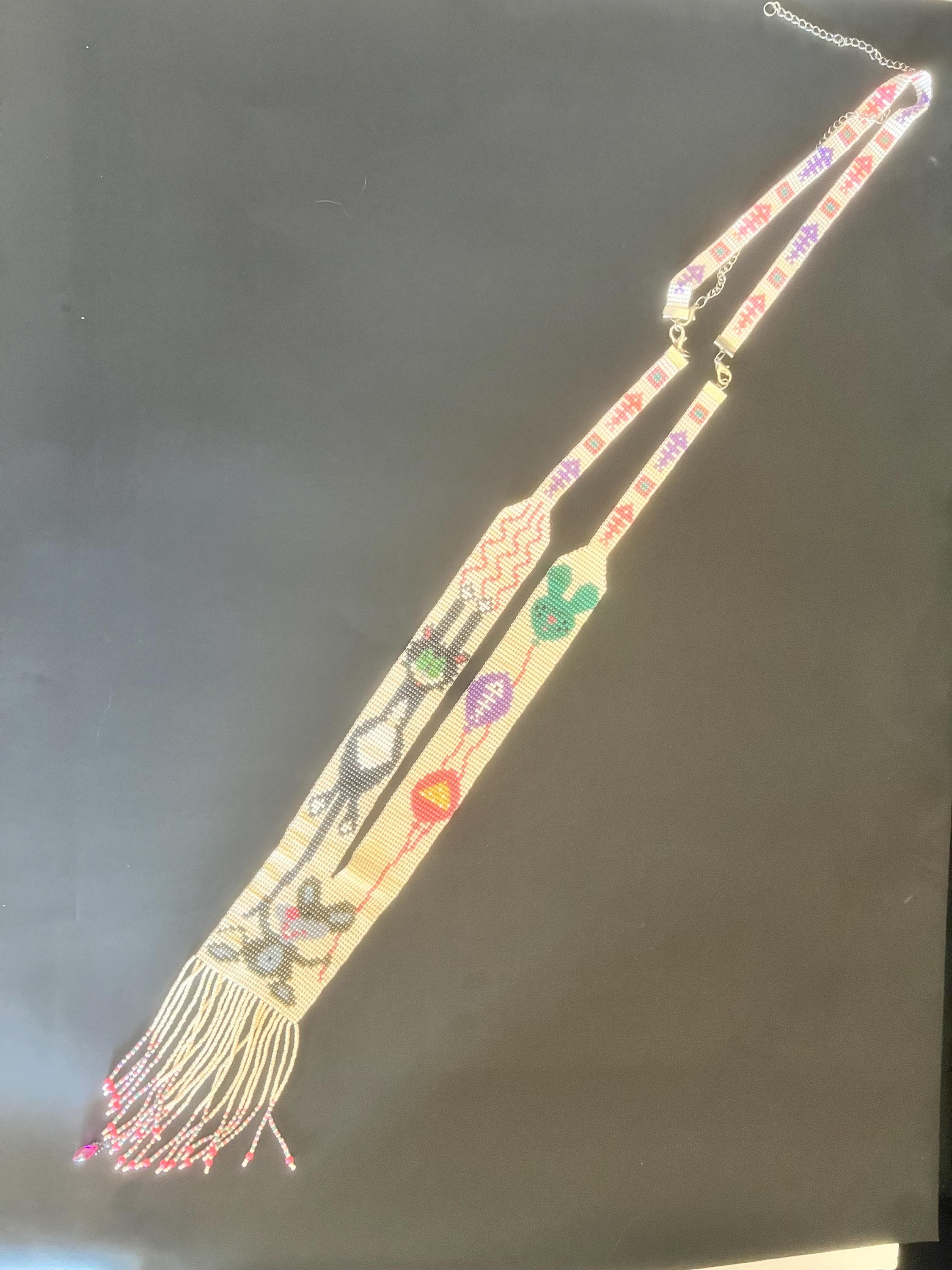 Handmade Beaded Lanyard Necklace | Cartoon Mouse & Balloon Design | Whimsical Boho Beadwork | 28” Long