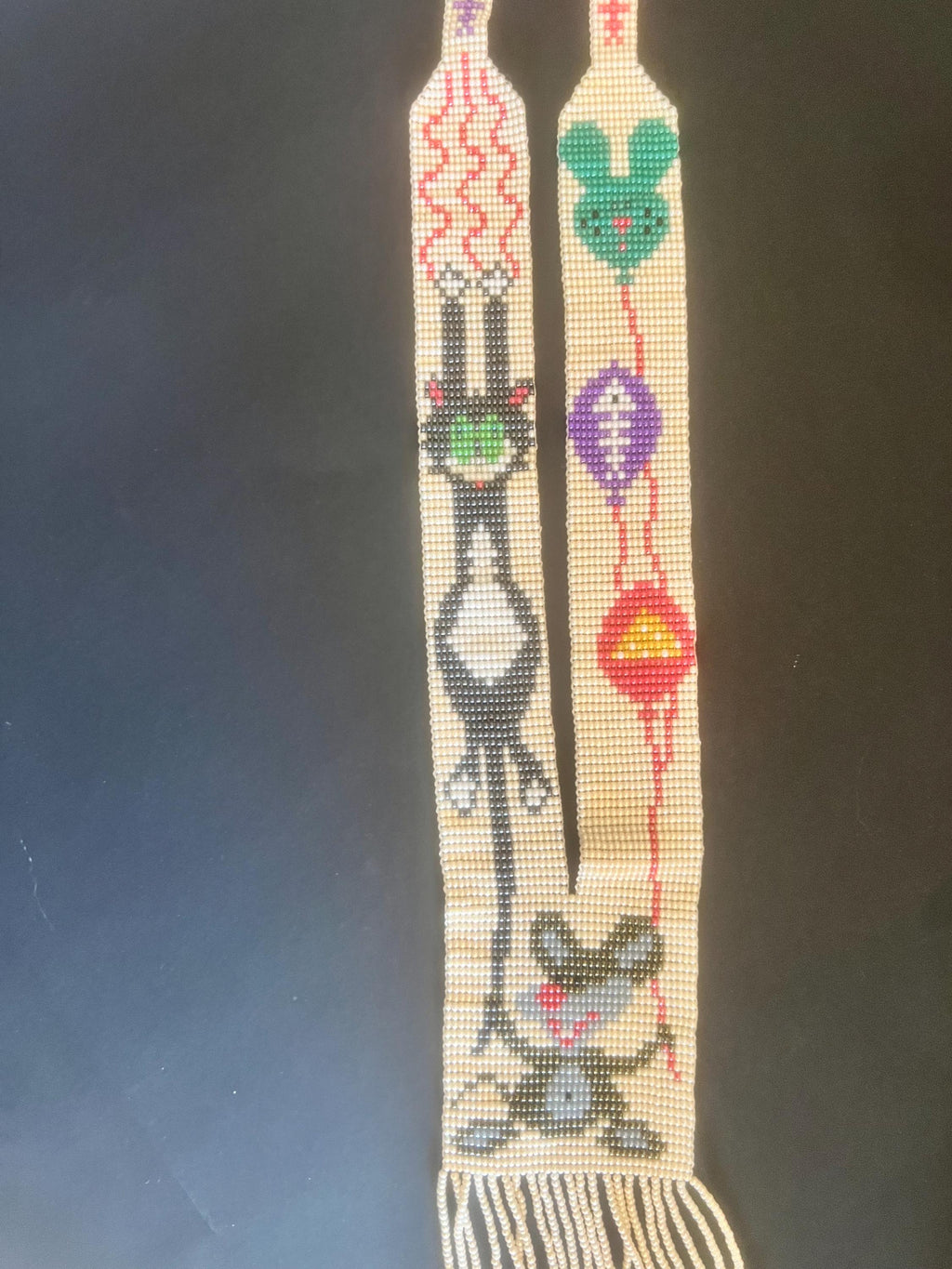 Handmade Beaded Lanyard Necklace | Cartoon Mouse & Balloon Design | Whimsical Boho Beadwork | 28” Long