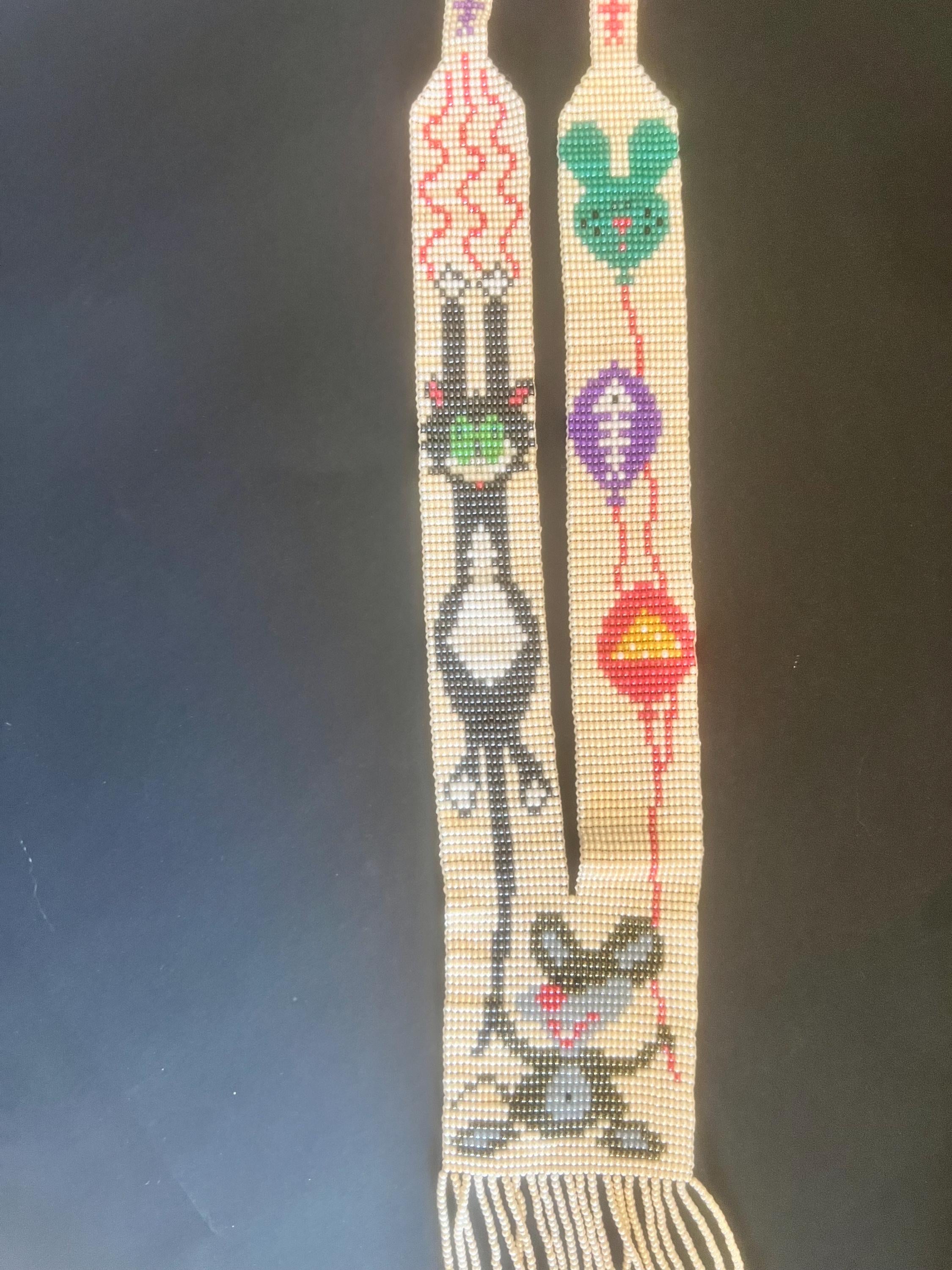 Handmade Beaded Lanyard Necklace | Cartoon Mouse & Balloon Design | Whimsical Boho Beadwork | 28” Long