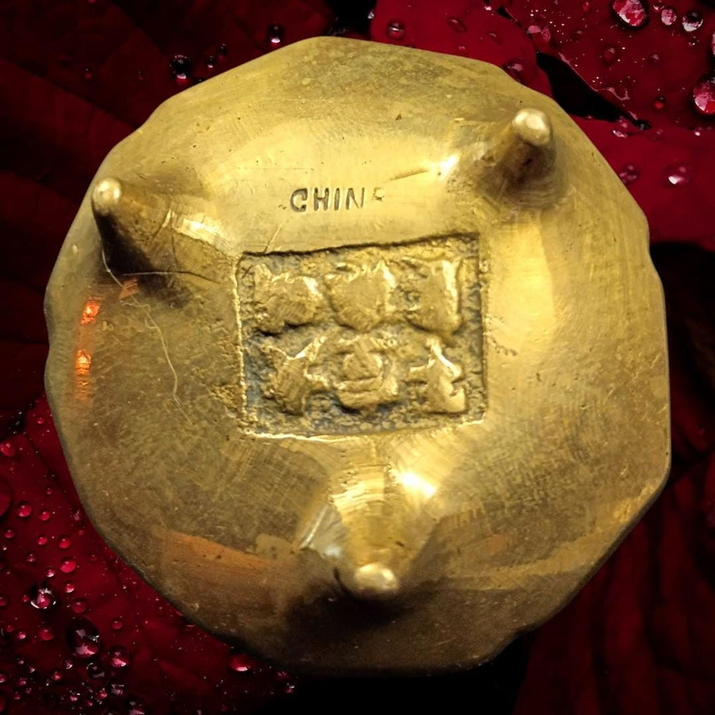 Chinese brass censer incense burner tripod footed – marked china!
