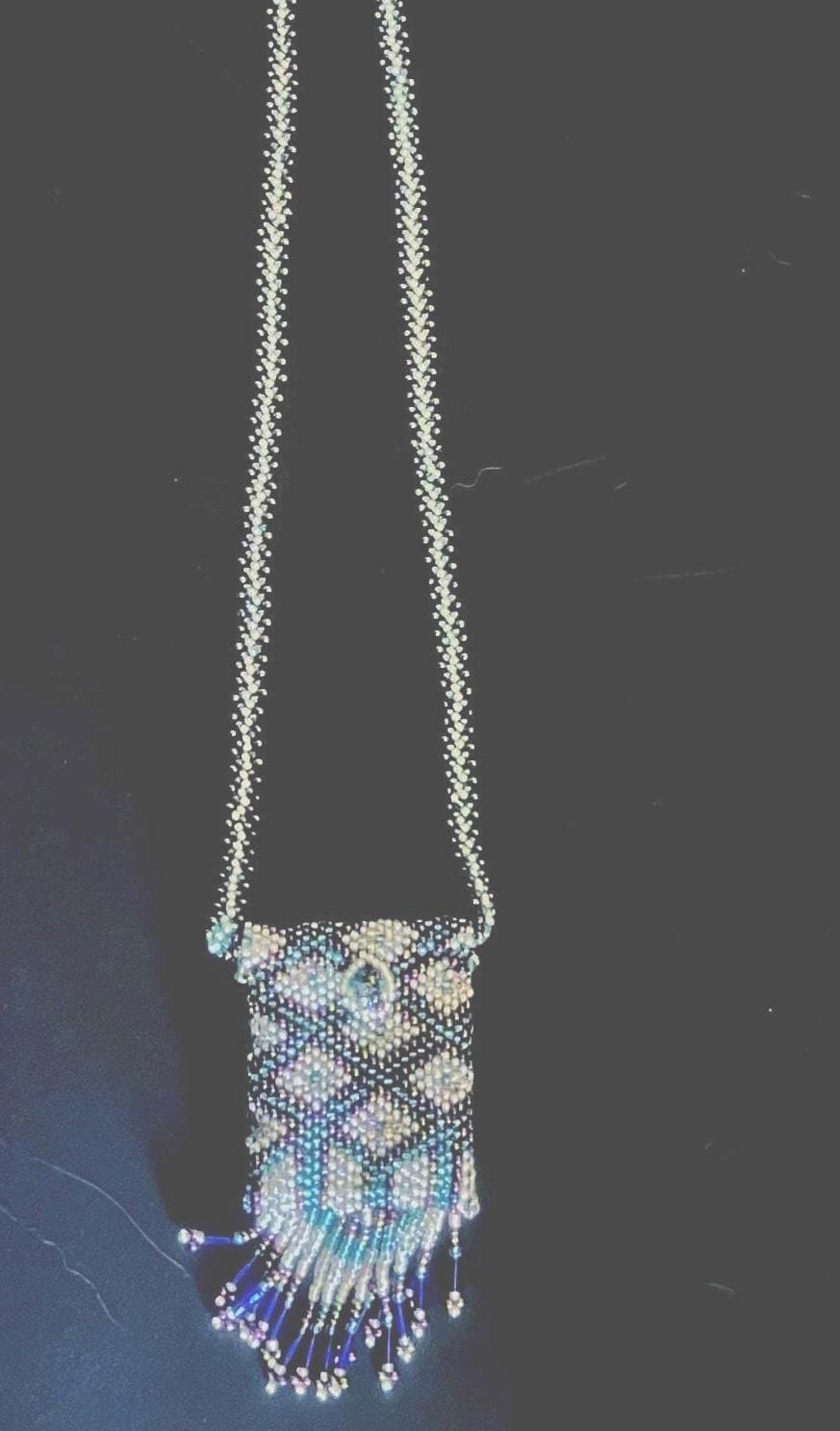 Handmade Beaded Amulet Bag Necklace – Fringe Pouch – Multicolor Seed & Bugle Beads
