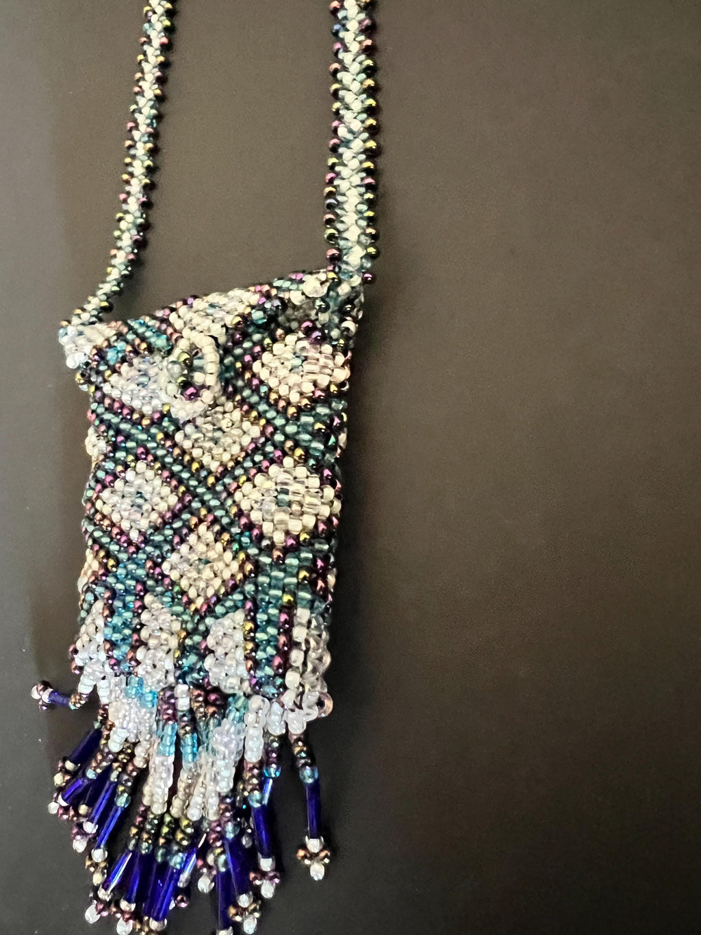 Handmade Beaded Amulet Bag Necklace – Fringe Pouch – Multicolor Seed & Bugle Beads