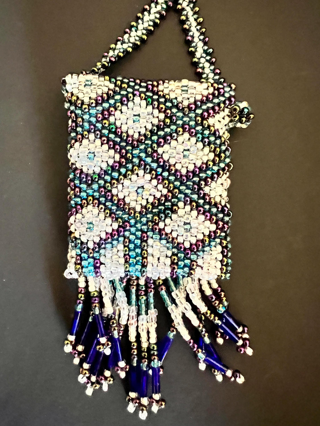 Handmade Beaded Amulet Bag Necklace – Fringe Pouch – Multicolor Seed & Bugle Beads