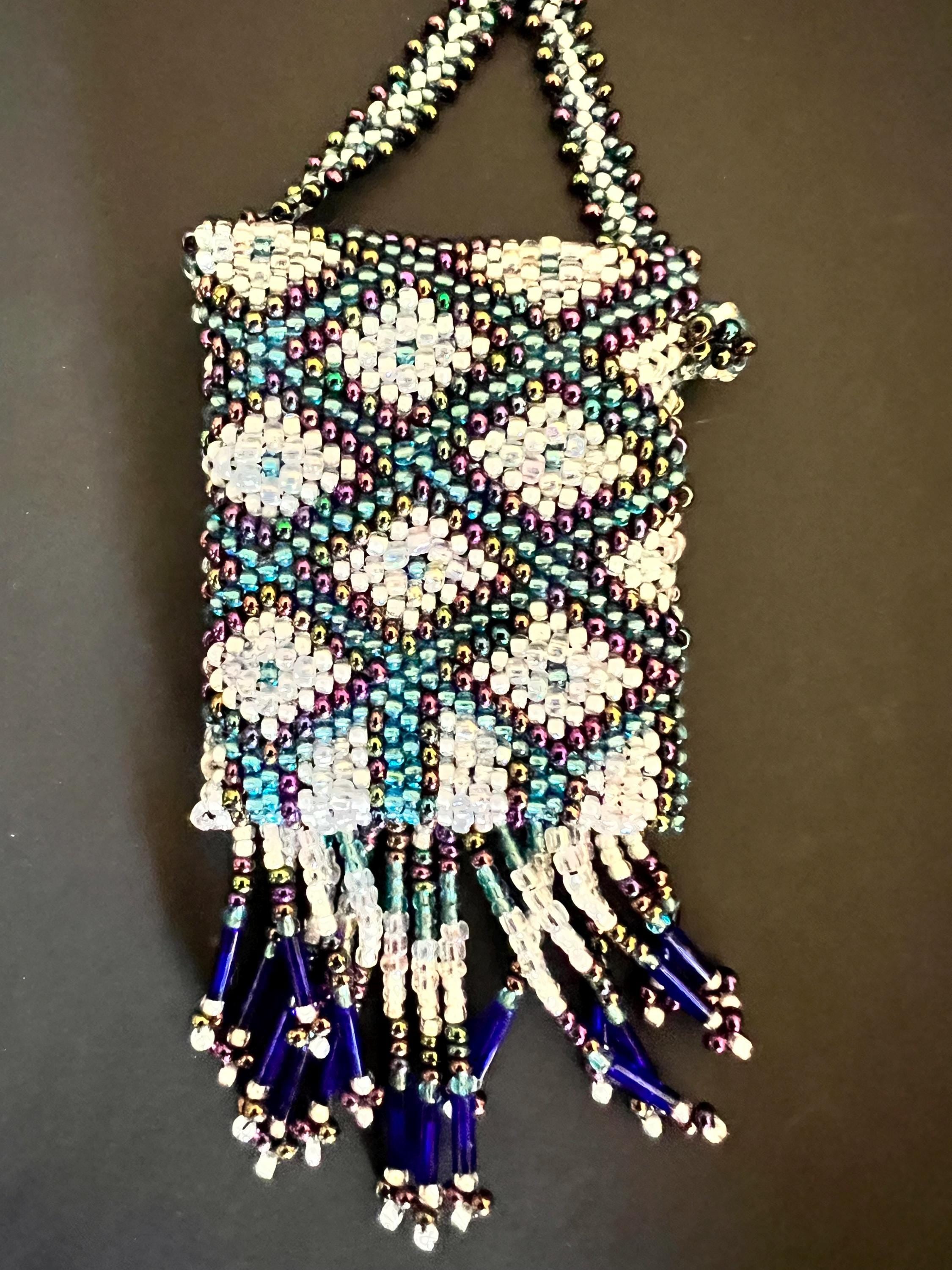 Handmade Beaded Amulet Bag Necklace – Fringe Pouch – Multicolor Seed & Bugle Beads