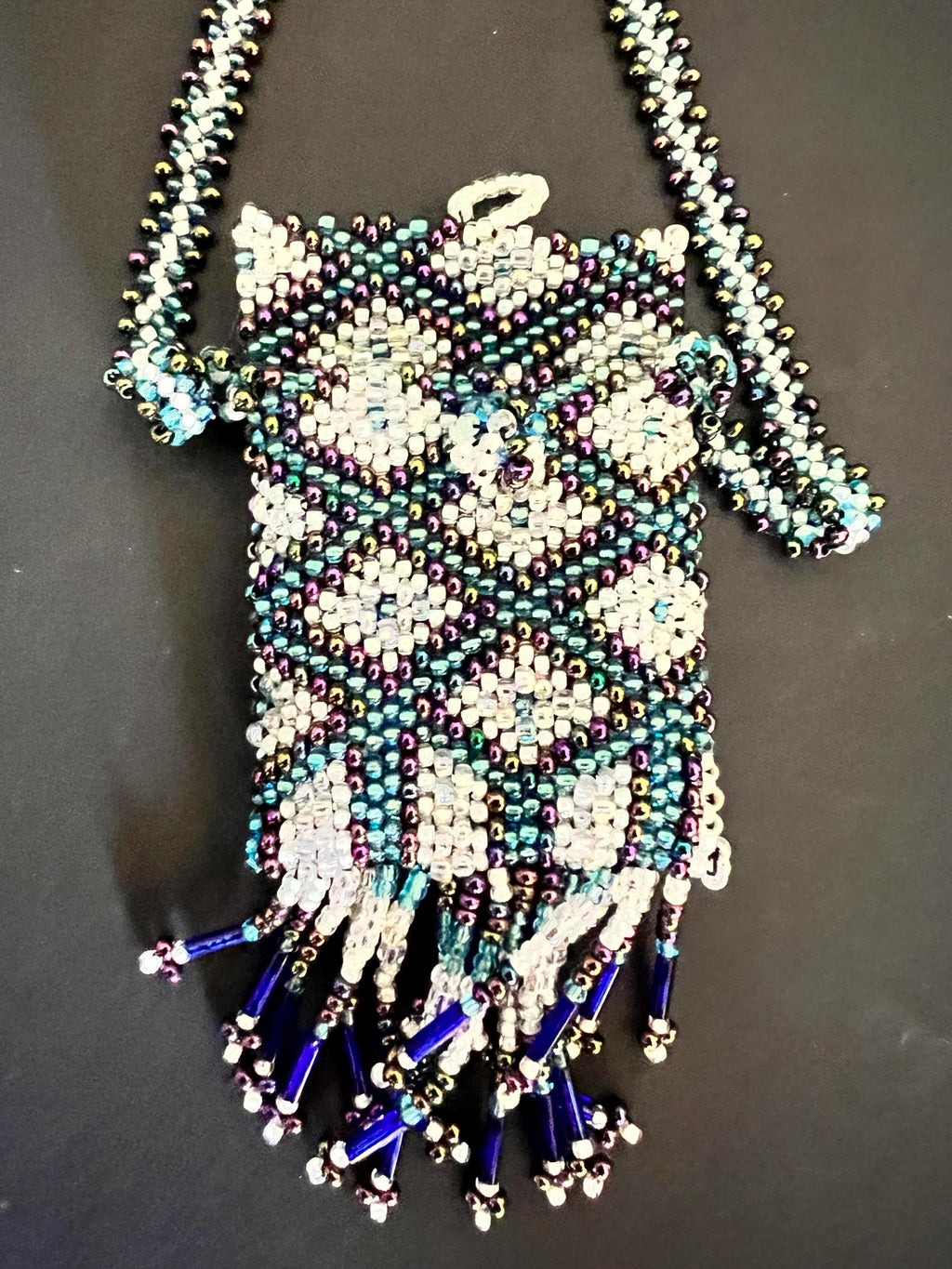 Handmade Beaded Amulet Bag Necklace – Fringe Pouch – Multicolor Seed & Bugle Beads