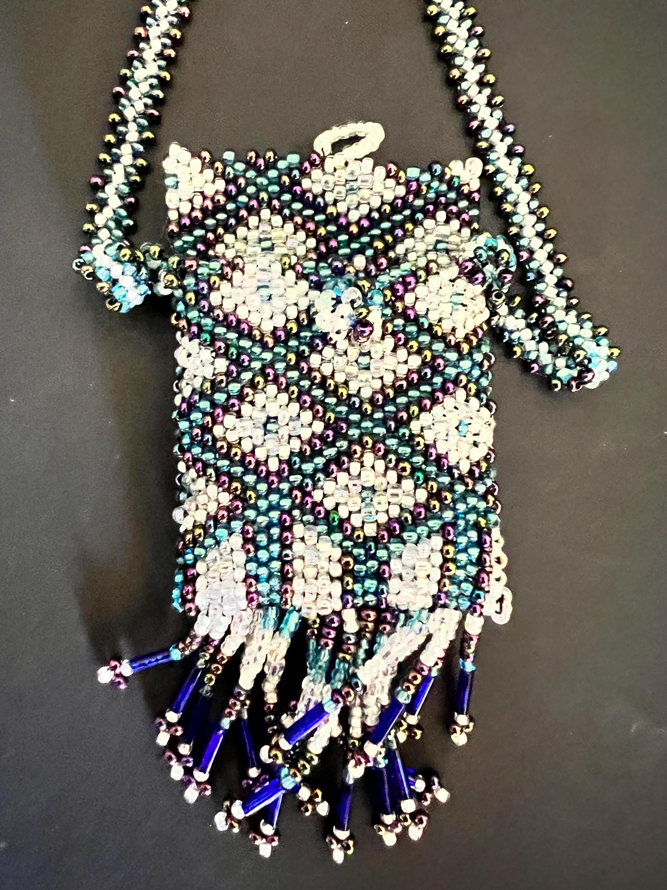 Handmade Beaded Amulet Bag Necklace – Fringe Pouch – Multicolor Seed & Bugle Beads
