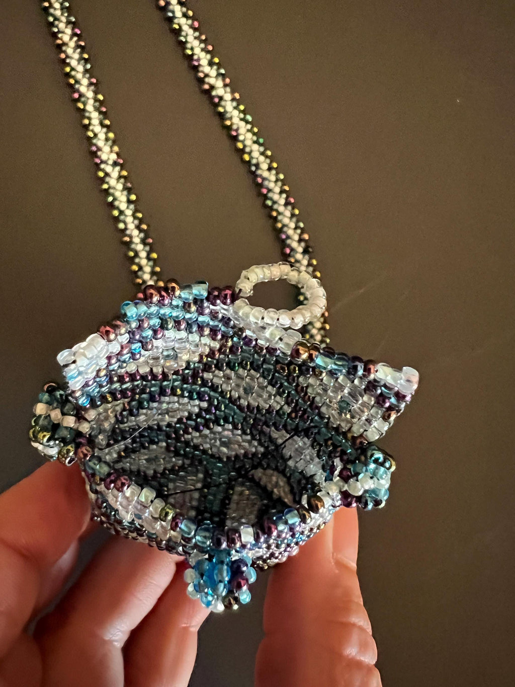 Handmade Beaded Amulet Bag Necklace – Fringe Pouch – Multicolor Seed & Bugle Beads