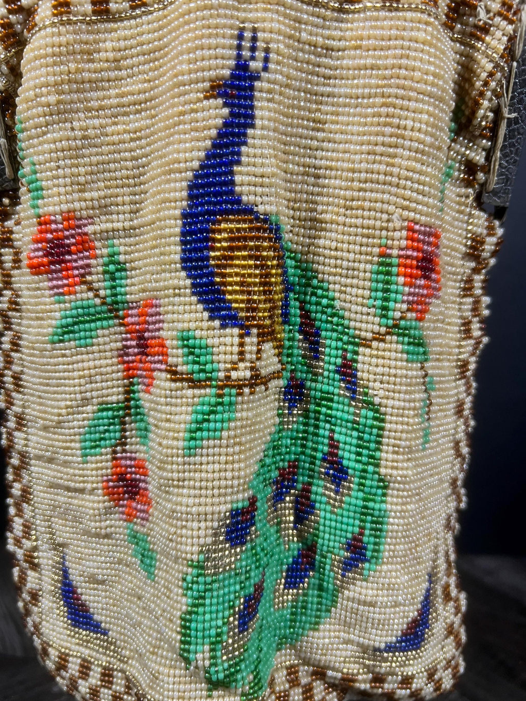 1920s Beaded Peacock Purse – Art Deco Flapper Evening Bag with Chain Handle Vintage