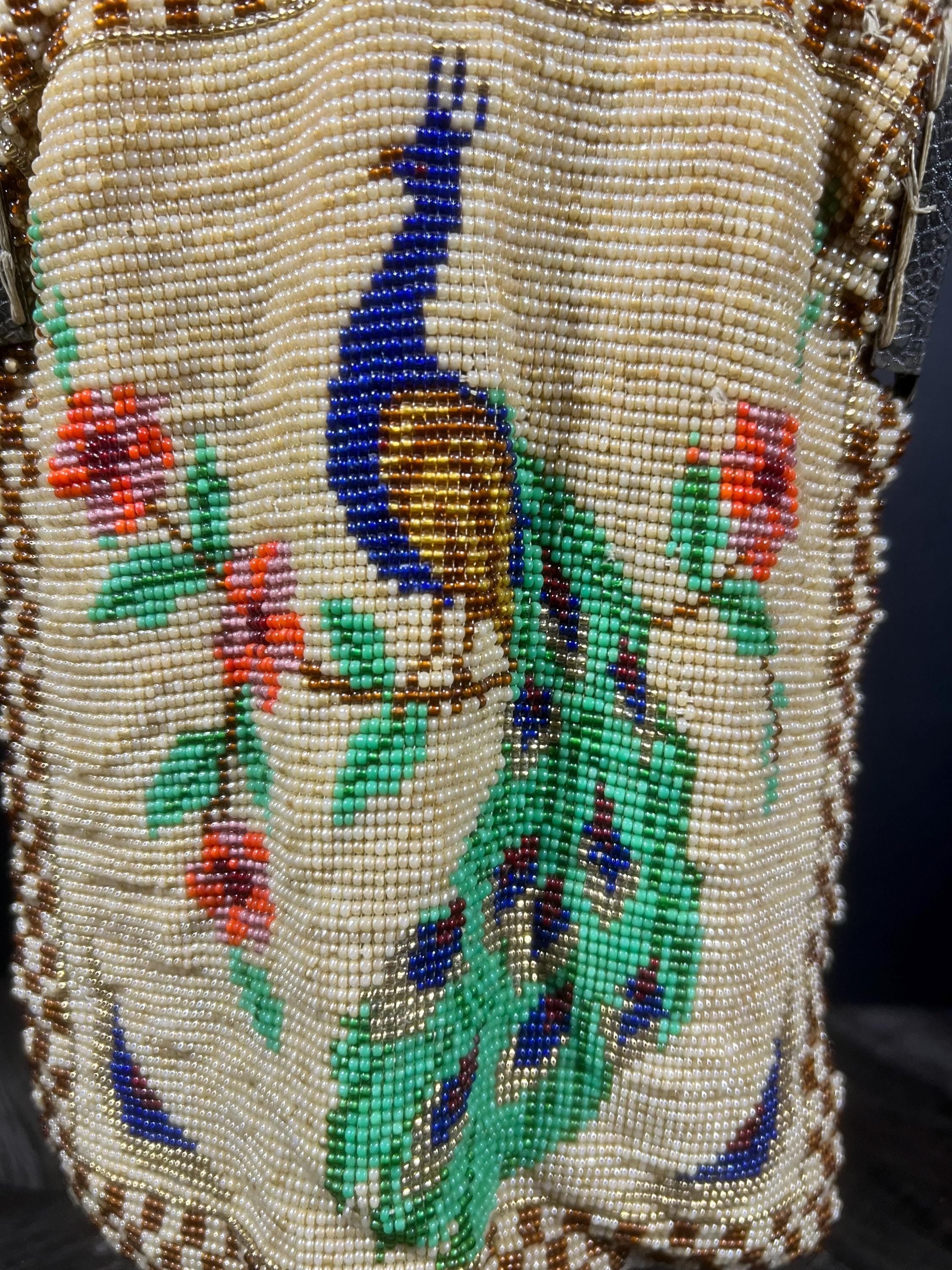 1920s Beaded Peacock Purse – Art Deco Flapper Evening Bag with Chain Handle Vintage
