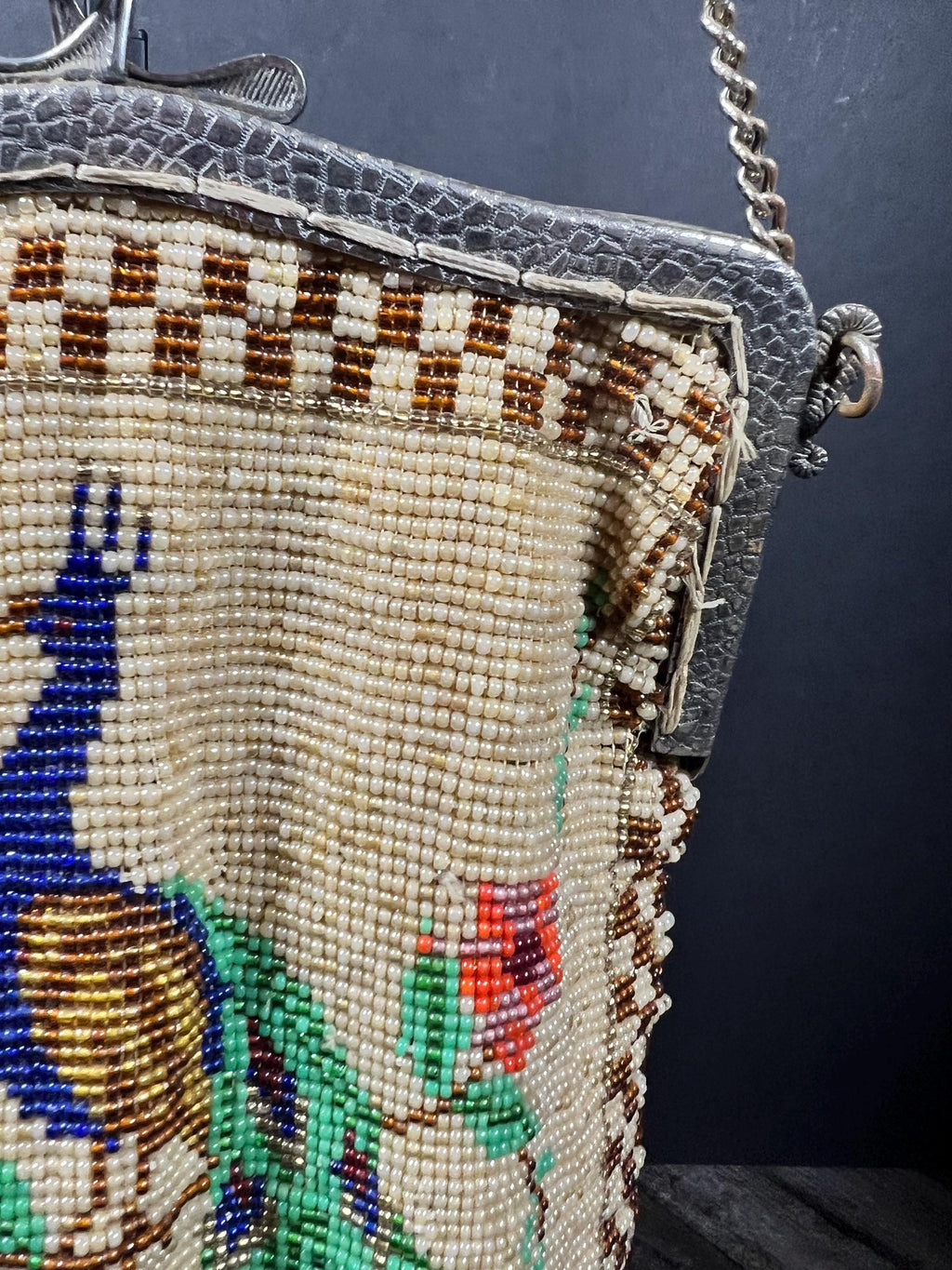 1920s Beaded Peacock Purse – Art Deco Flapper Evening Bag with Chain Handle Vintage