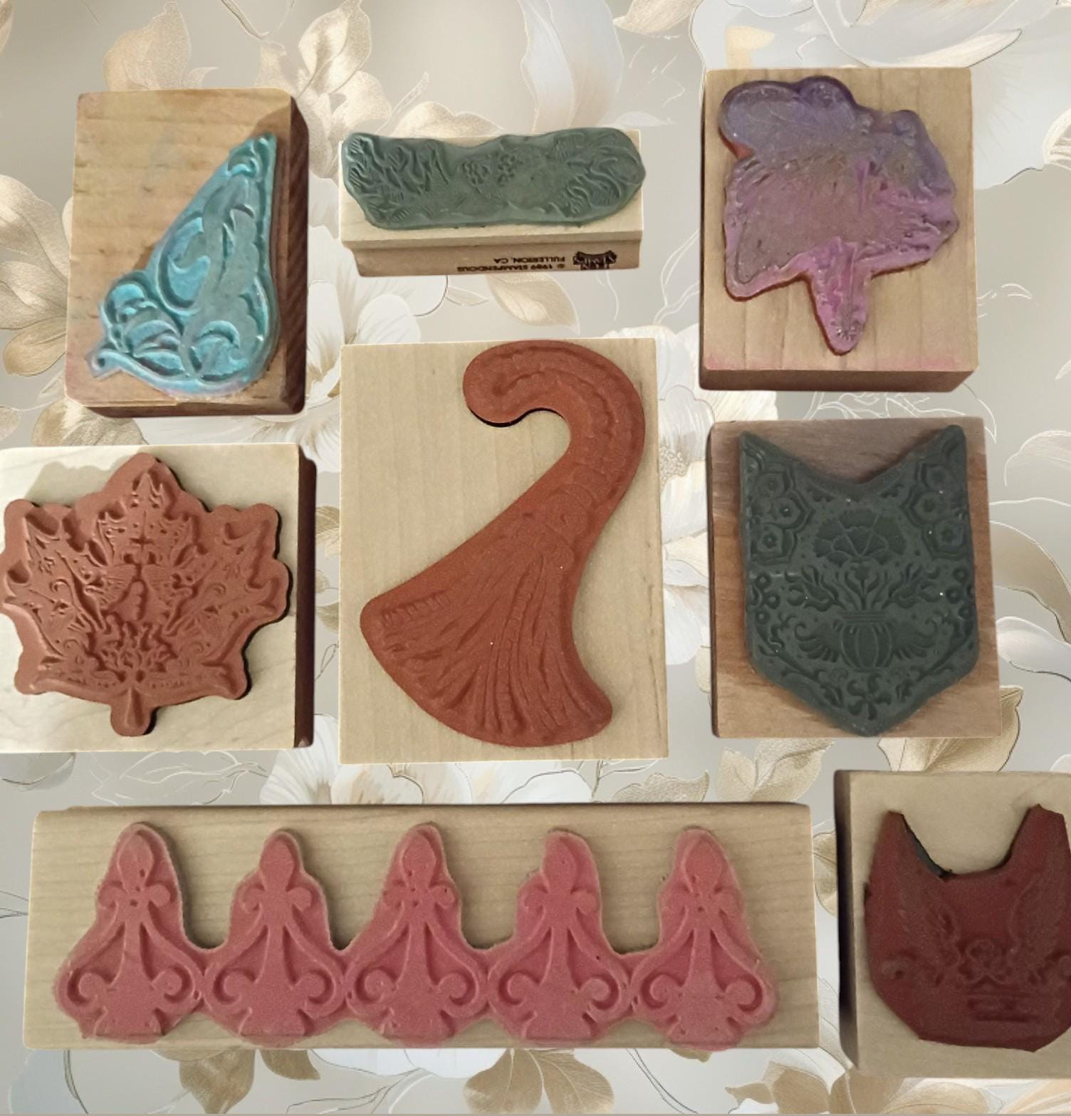 Lot of 8 wood mounted rubber stamps – victorian & fantasy designs –...