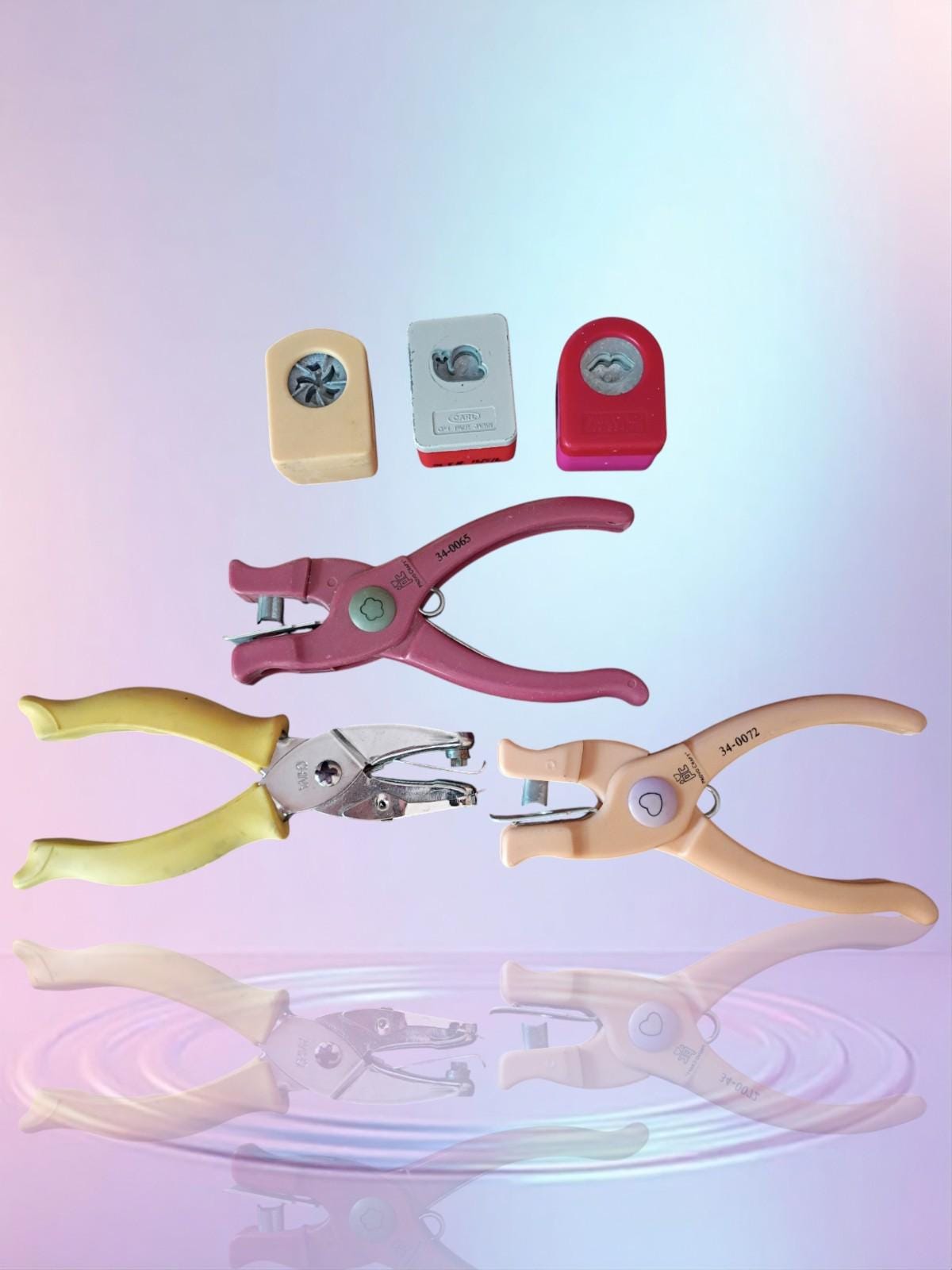 Lot of 6 paper craft punches – star, heart, flower, lips, snail, pinwheel.