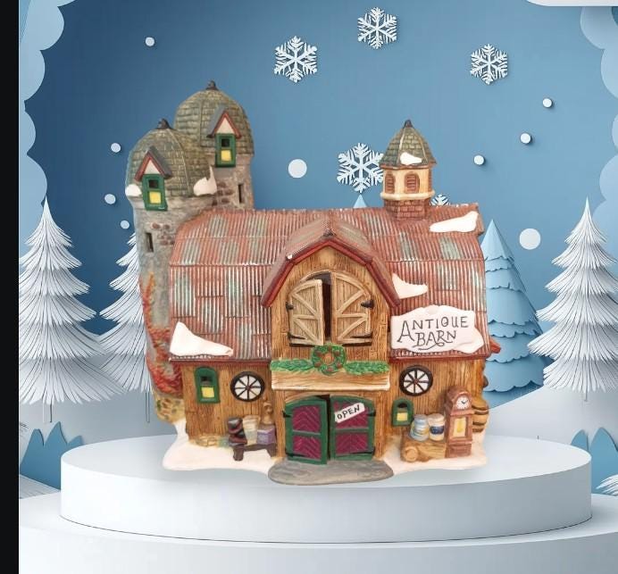 Santa’s workbench collection 2001 “horse feathers antique barn” lighted...