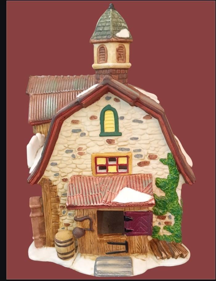 Santa’s workbench collection 2001 “horse feathers antique barn” lighted...