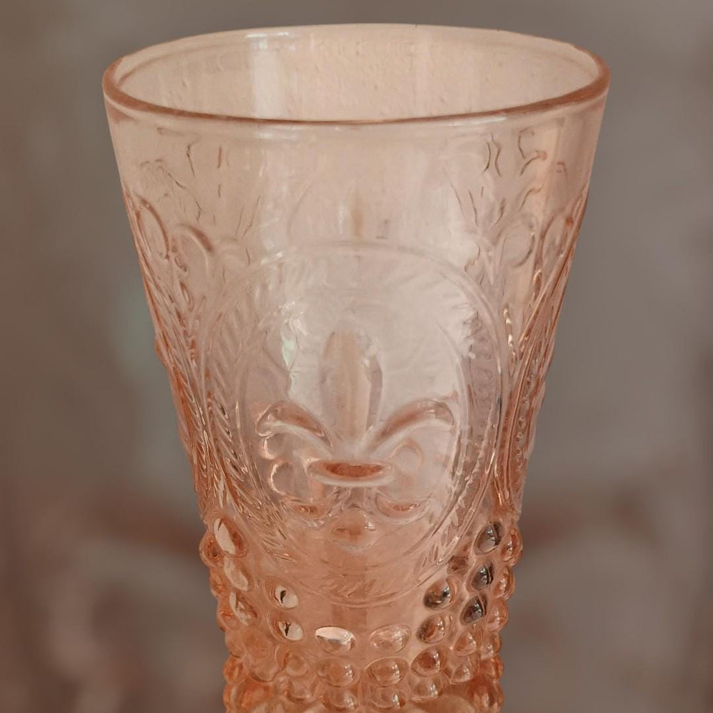 Pink depression glass set – 2 cups & fleur-de-lis hobnail... vintage..