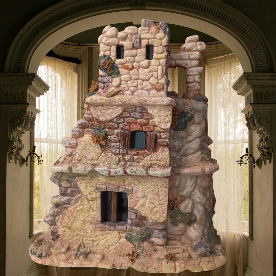 Noel bethlehem village stone house figurine – rustic hand-painted nativity......
