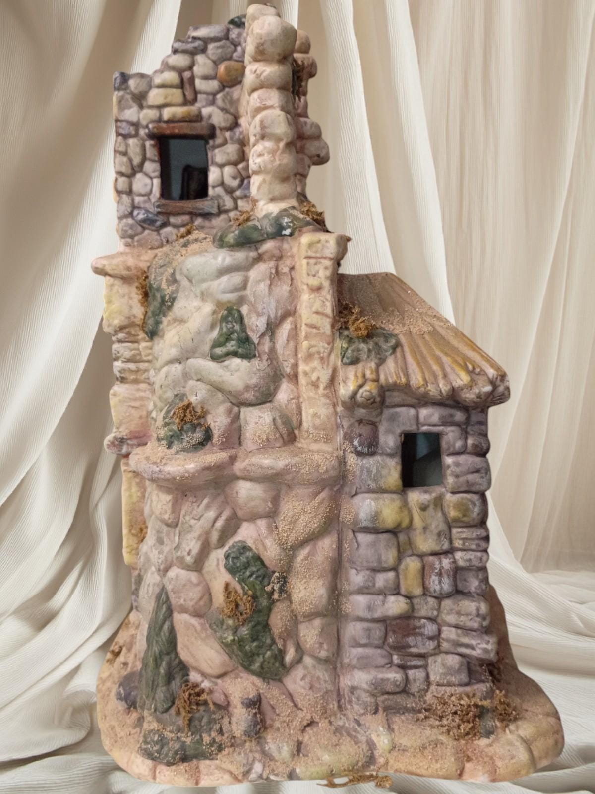 Noel bethlehem village stone house figurine – rustic hand-painted nativity......