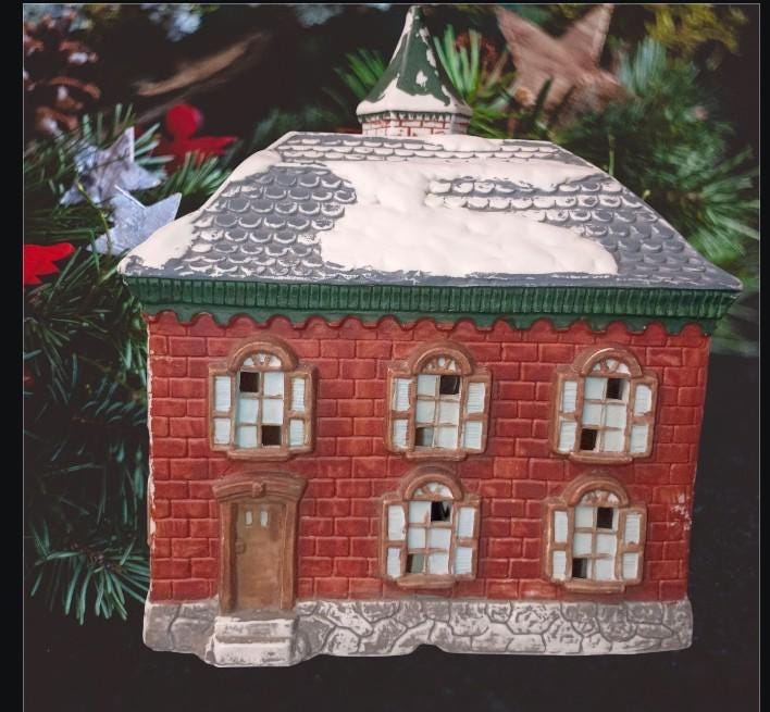 Lighted christmas house mervyn’s village christmas bank building –...