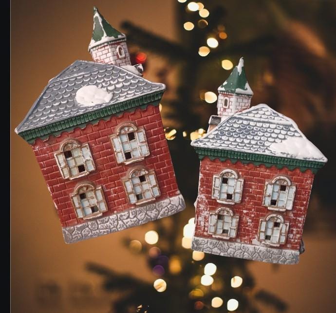Lighted christmas house mervyn’s village christmas bank building –...