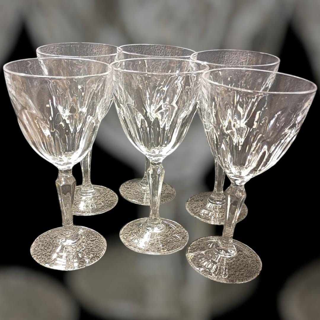 Set of 6 elegant cut crystal wine glasses – vintage stemware goblets