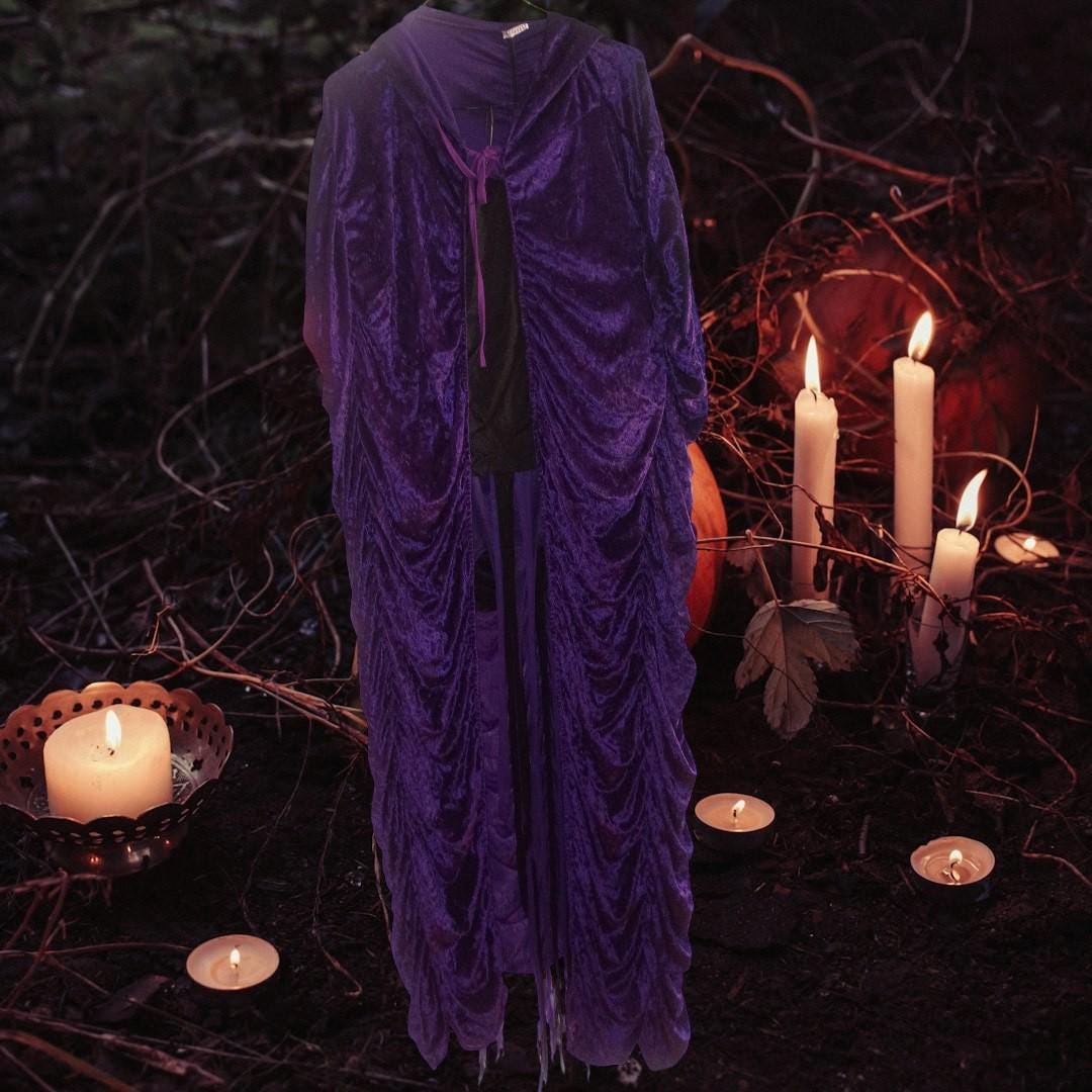 Halloween costume purple velvet cape & fringe skirt 2-pc gothic witch...