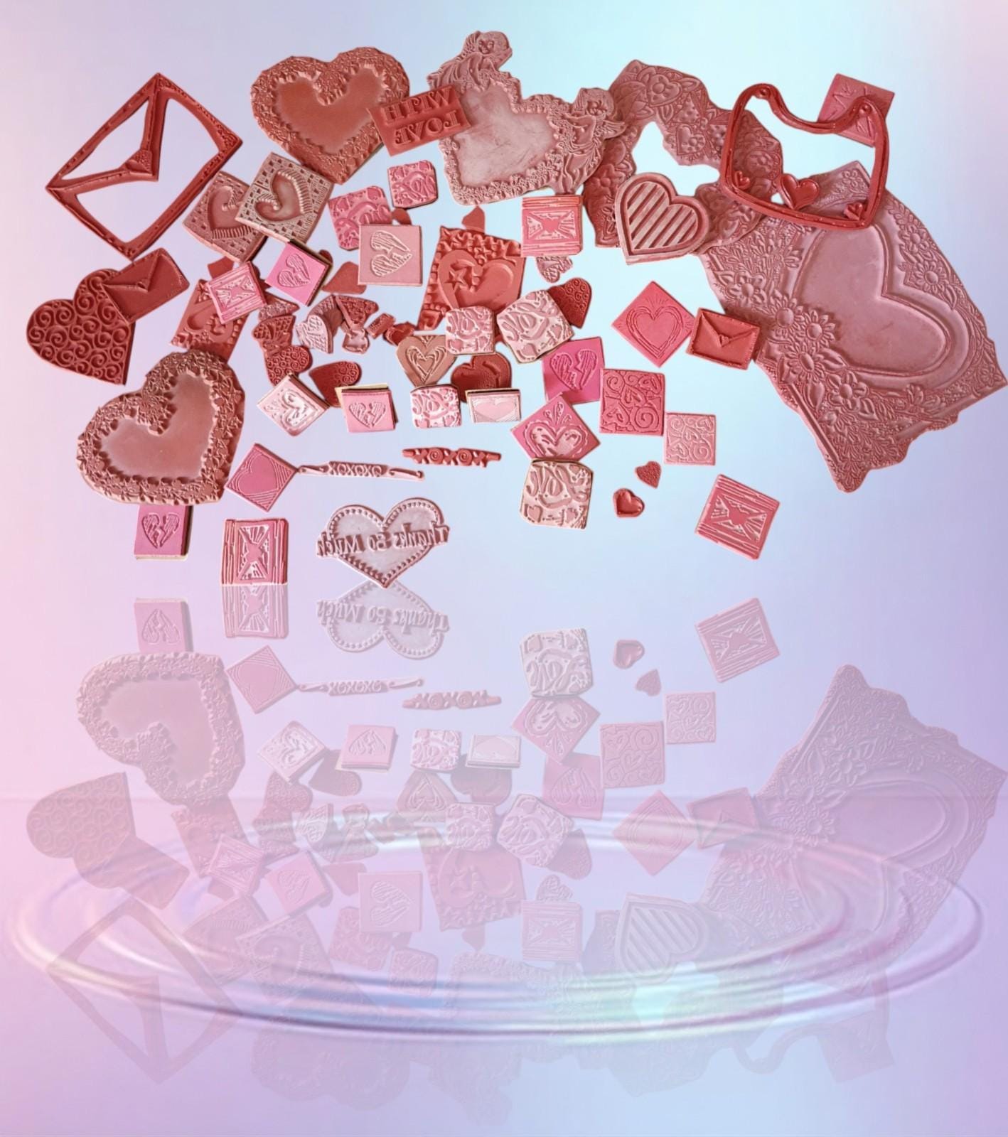 Lot of 60+ unmounted rubber stamps - valentine's day love hearts letters...