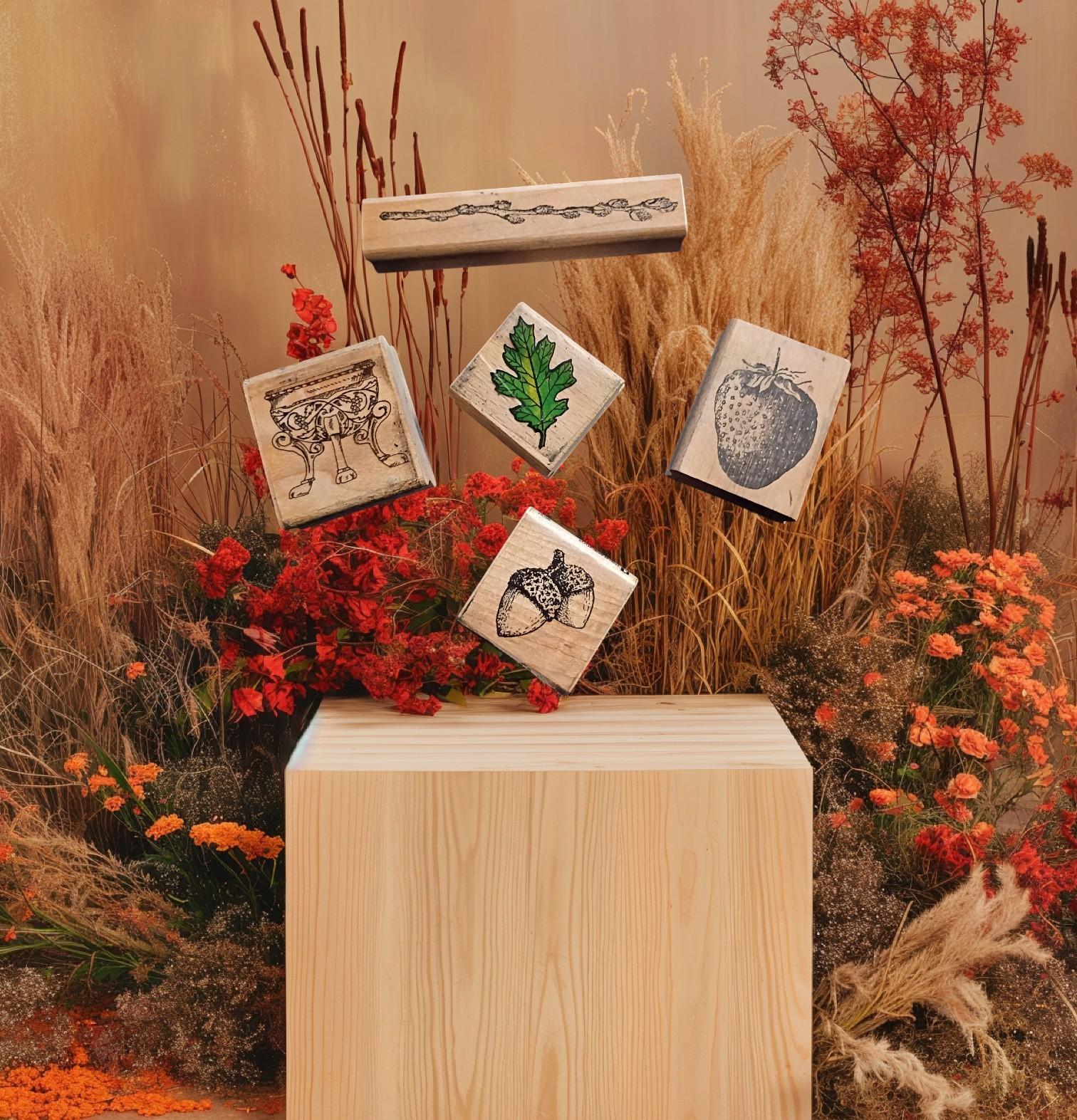 Lot of 5  wood mounted rubber stamps – nature & garden theme...