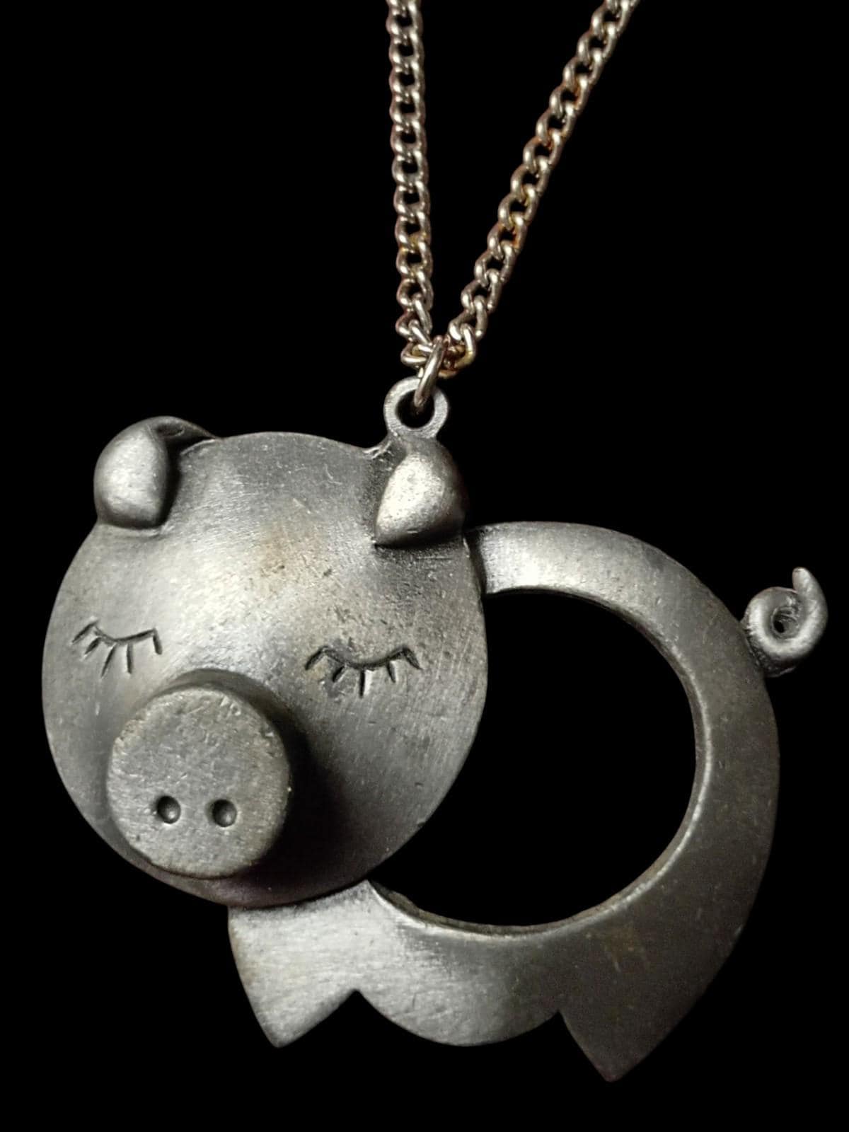 Necklace lot 4 unique pendants lion medallion, antique car, pig caesars pal...