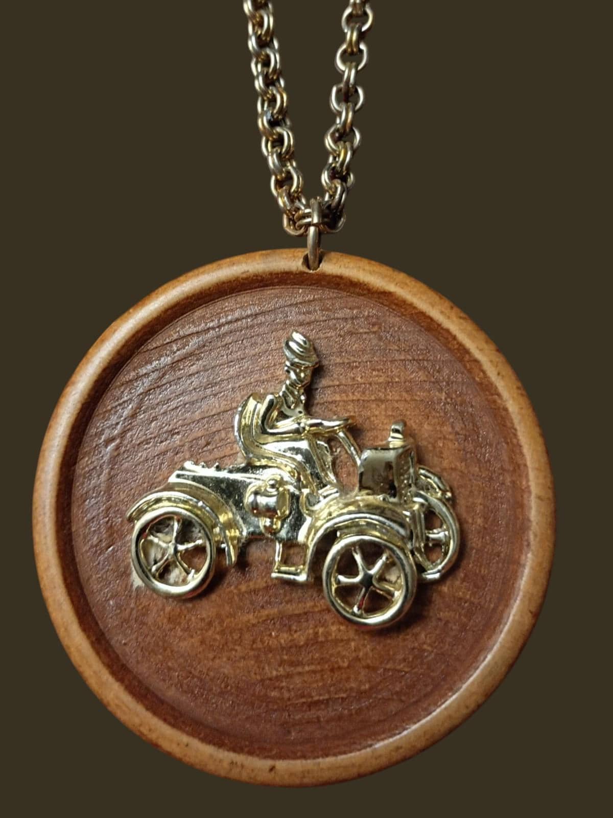 Necklace lot 4 unique pendants lion medallion, antique car, pig caesars pal...