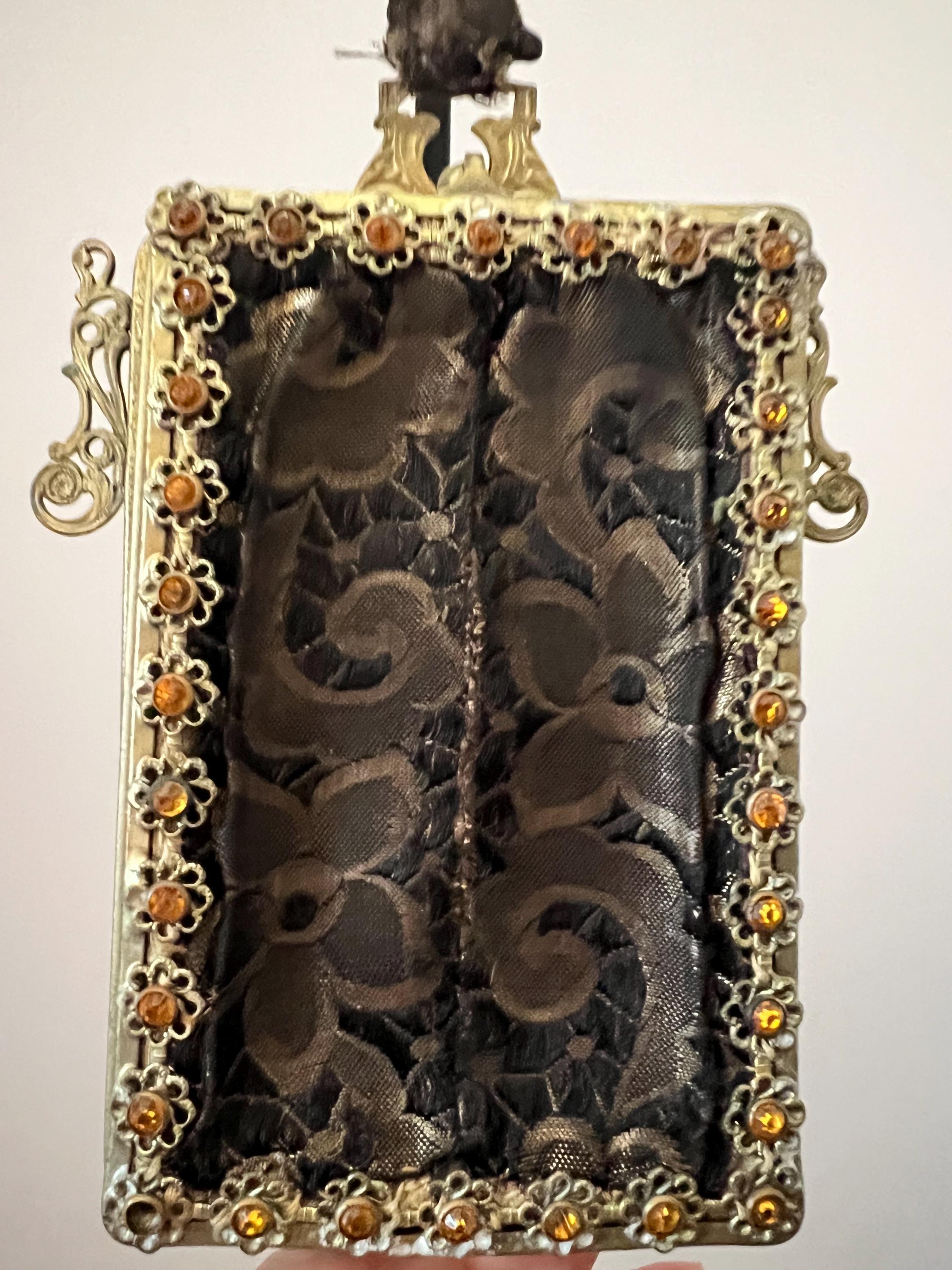 Antique victorian lace evening purse | ornate gilt frame with amber stones | black lace necessaire wristlet | late 1800s edwardian bag