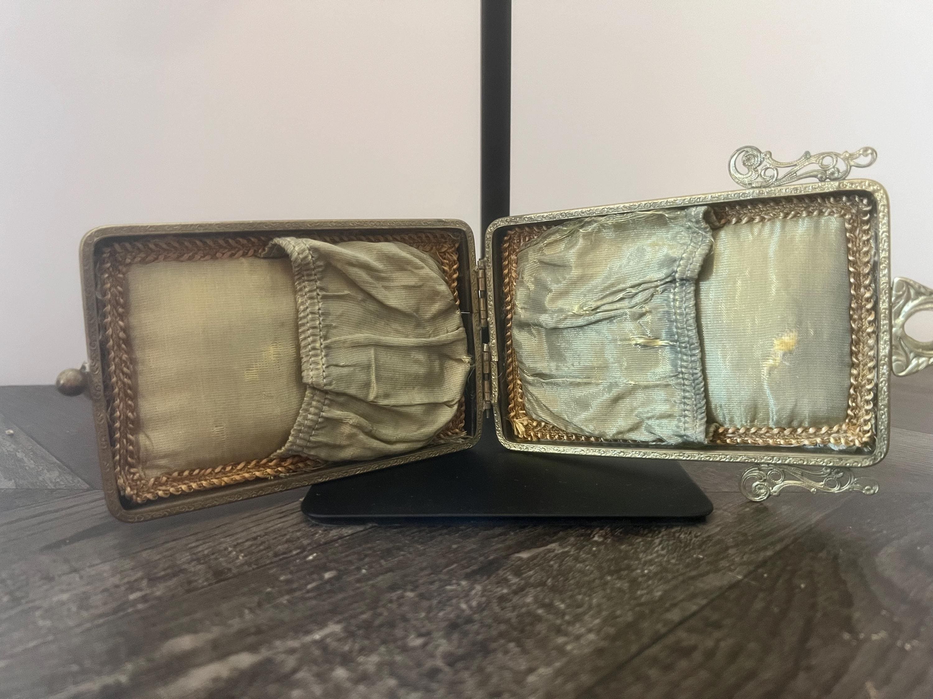 Antique victorian lace evening purse | ornate gilt frame with amber stones | black lace necessaire wristlet | late 1800s edwardian bag