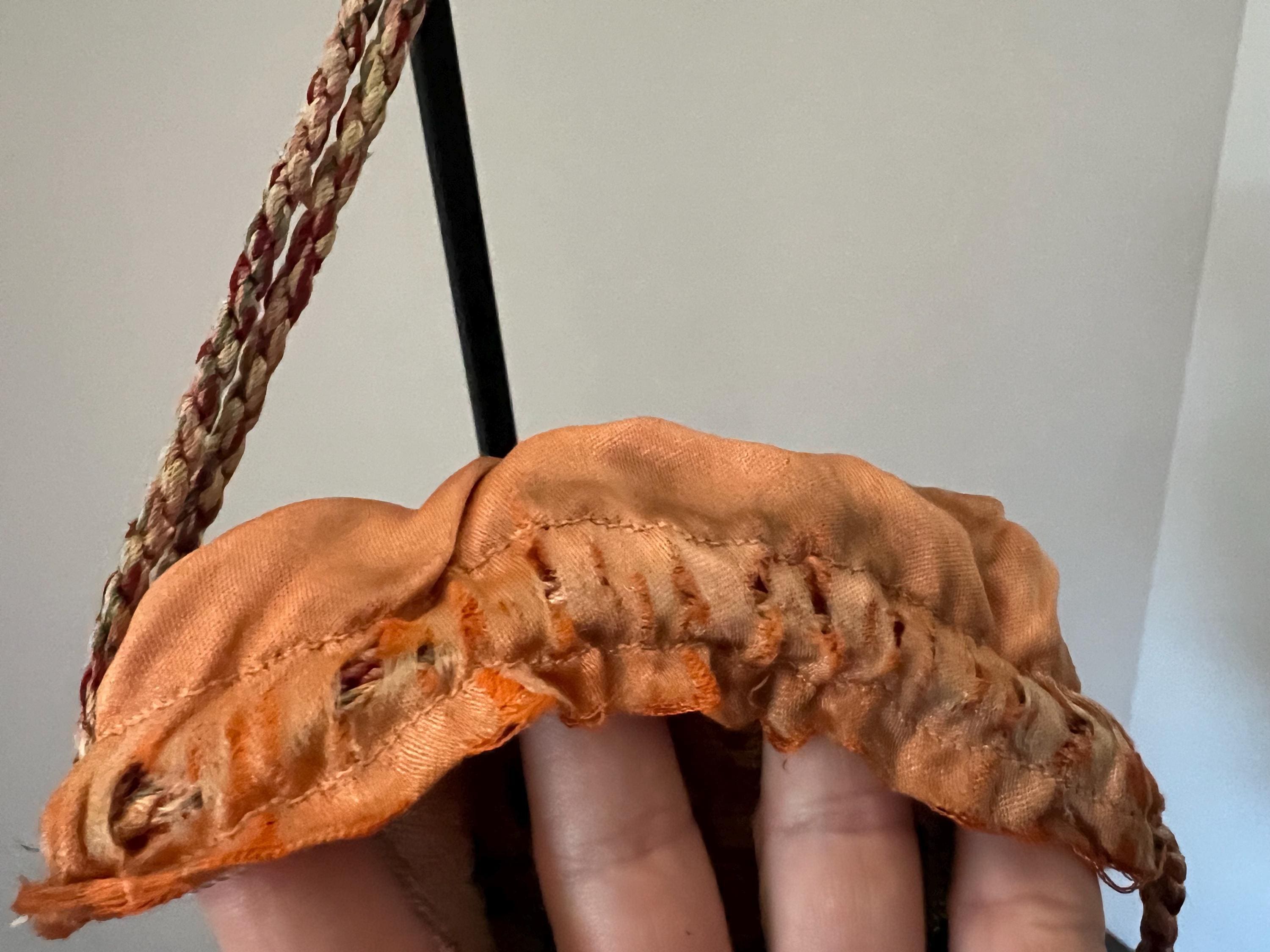 Beaded drawstring purse with floral bouquet design | 1900s hand-beaded bag with fringe | peach silk lining | collectible vintage handbag