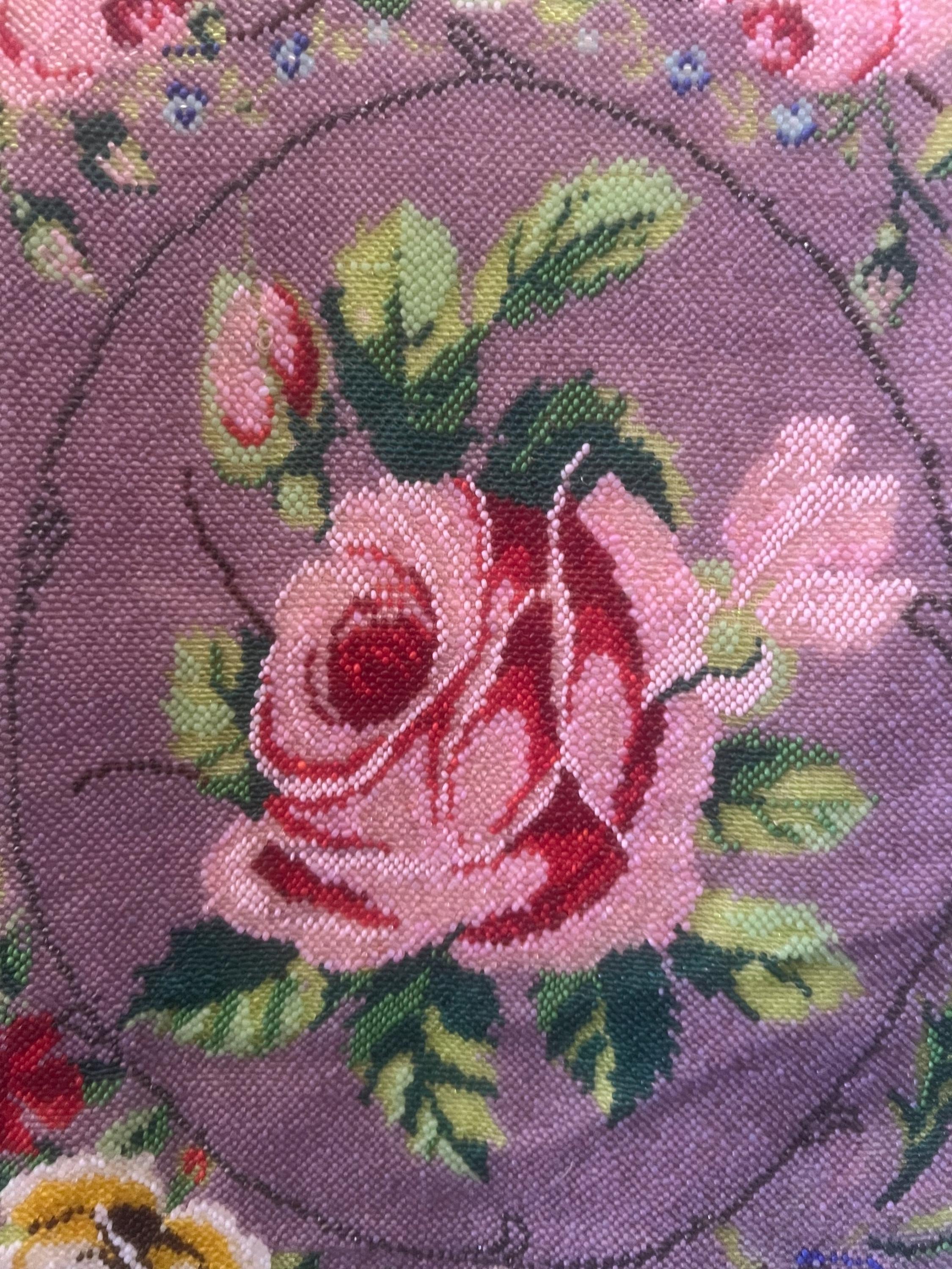 Rare czech lavender rose beaded purse | 1920s art deco handbag | antique flapper evening bag with fringe & chain handle antique