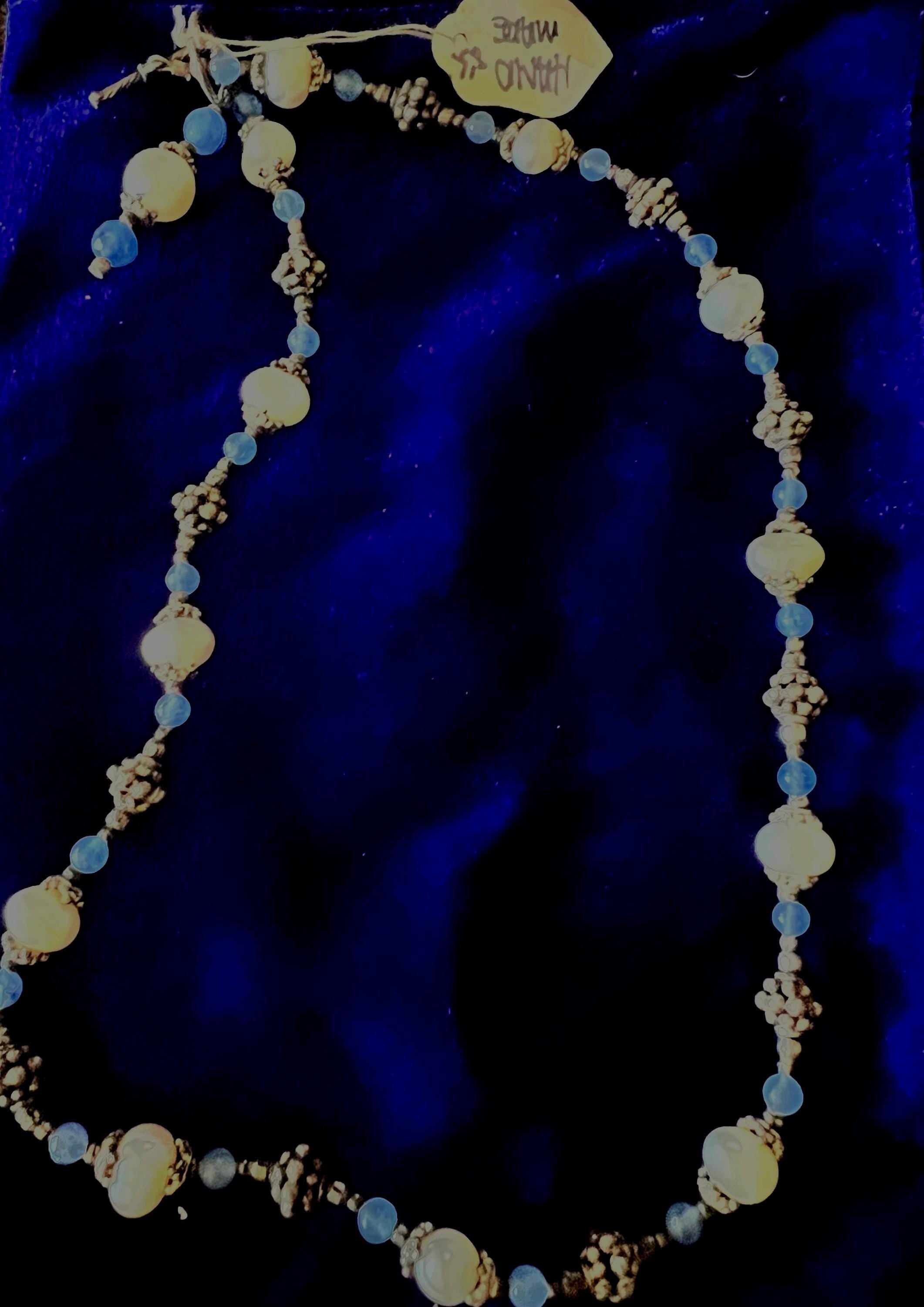 Handmade Pearl & Silver Bead Necklace – Blue Accents – Artisan Jewelry – Elegant Gift for Her