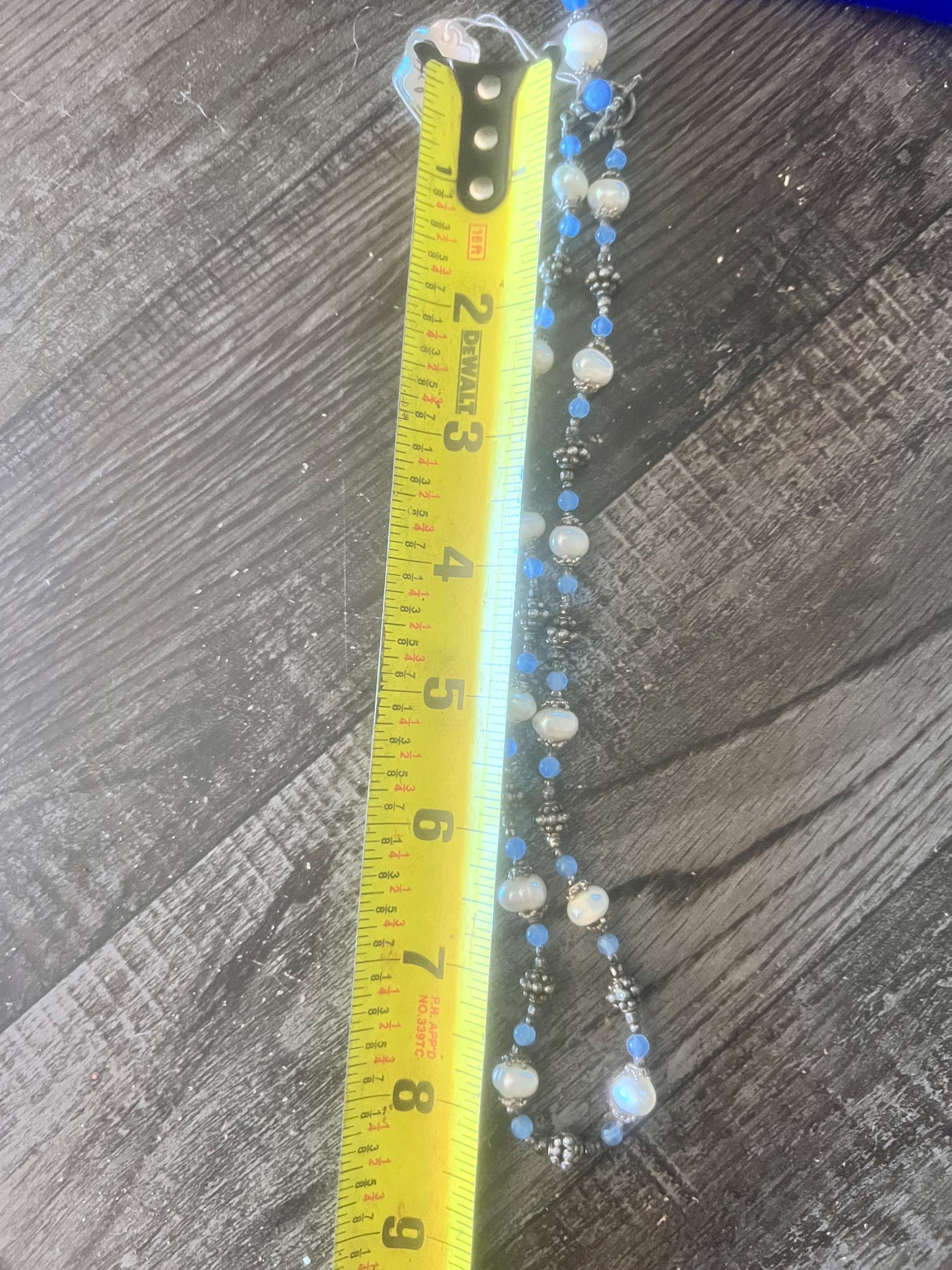 Handmade Pearl & Silver Bead Necklace – Blue Accents – Artisan Jewelry – Elegant Gift for Her