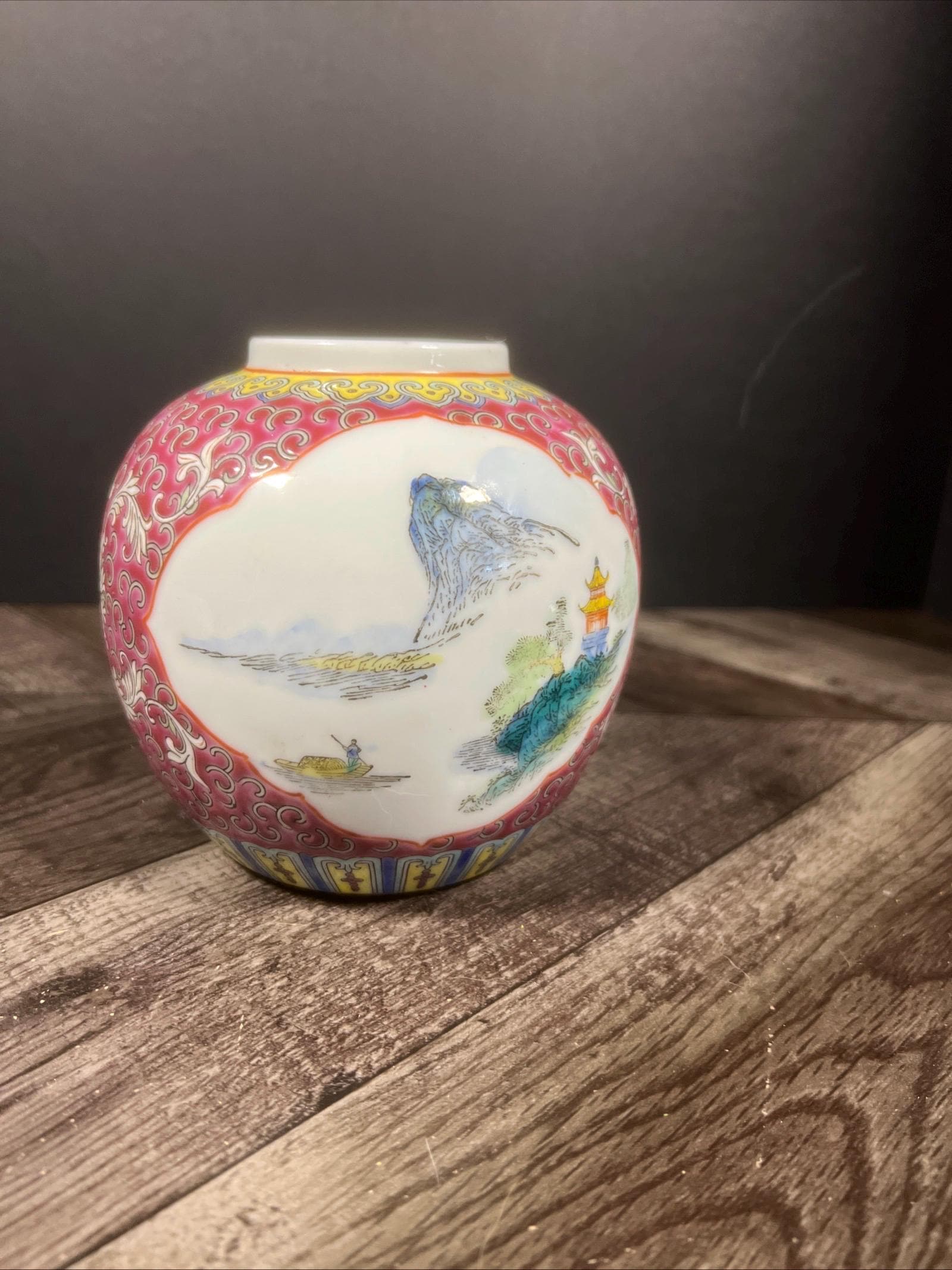 Chinese Porcelain Vase, Decorative Ginger Jar Style, Colorful Landscape & Pagoda Design, Modern Oriental Home Decor