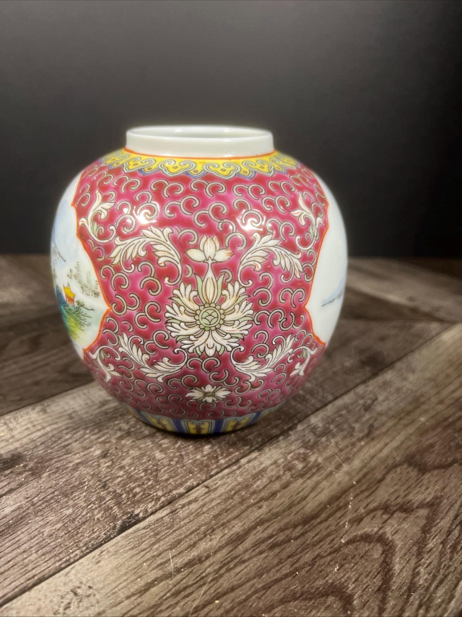 Chinese Porcelain Vase, Decorative Ginger Jar Style, Colorful Landscape & Pagoda Design, Modern Oriental Home Decor