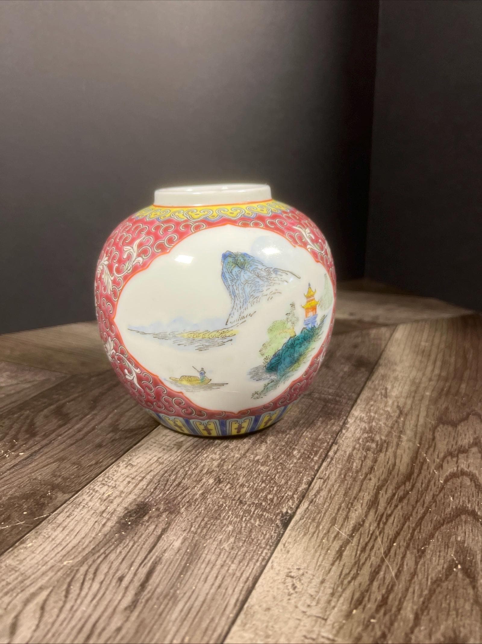 Chinese Porcelain Vase, Decorative Ginger Jar Style, Colorful Landscape & Pagoda Design, Modern Oriental Home Decor