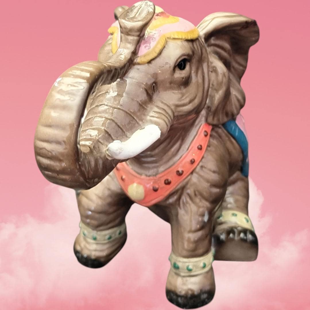 Decorative elephant figurine – hand painted resin – colorful saddle – good luck